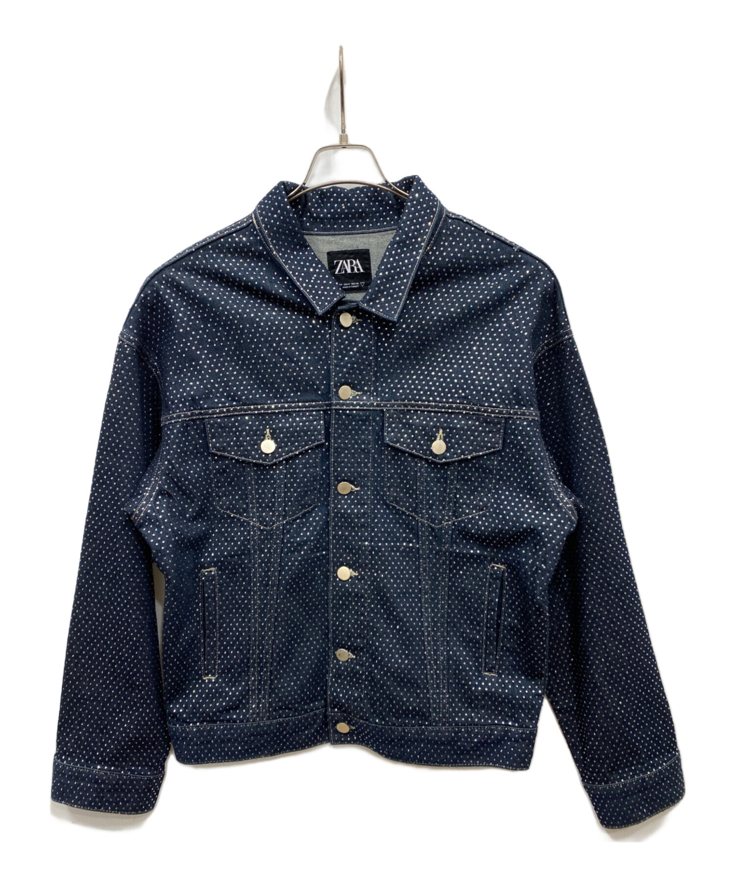 ZARA スタッド　デニムジャケット 中古・古着通販】ZARA (ザラ) スタッズデニムジャケット ネイビー