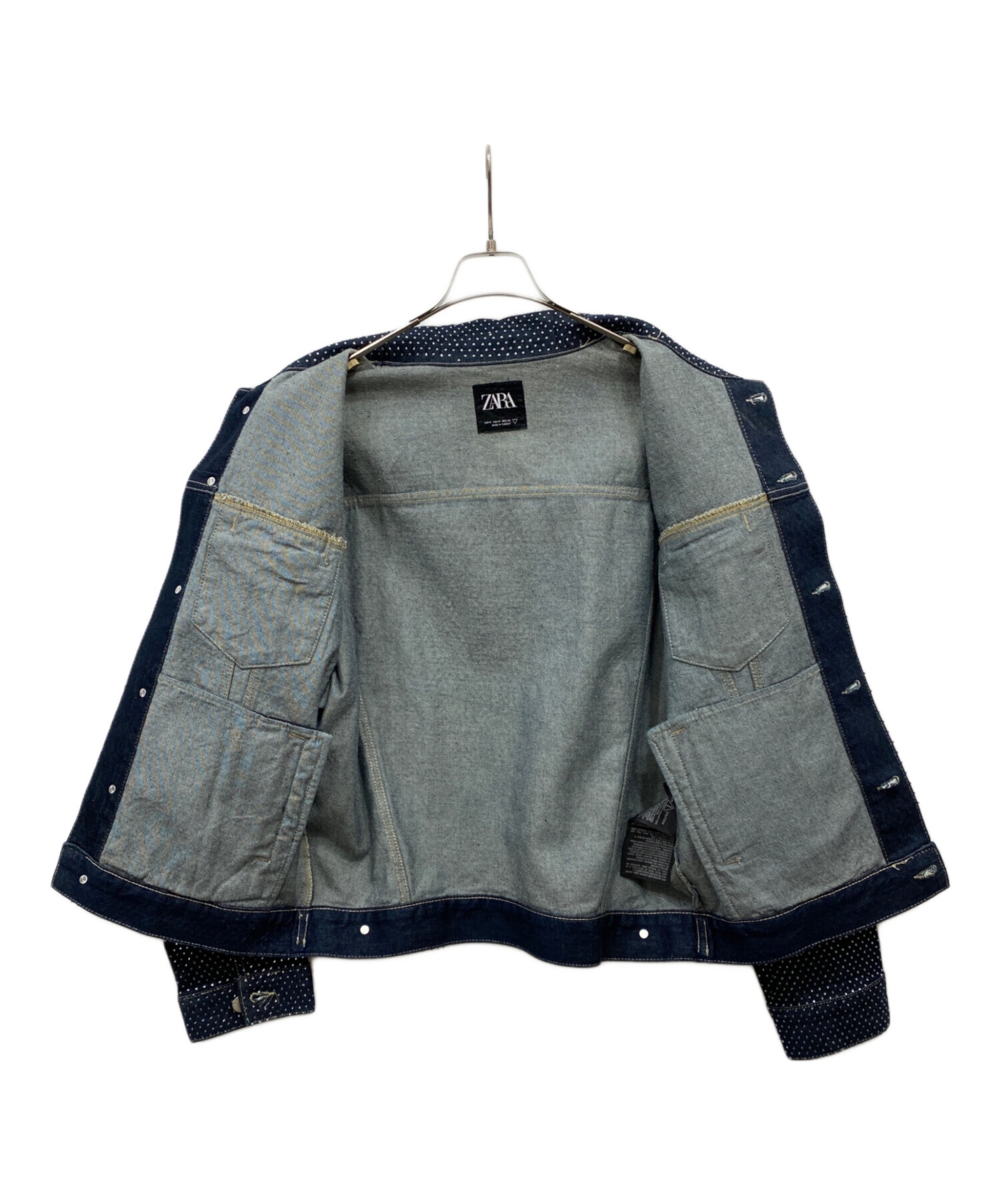 新品！ZARA スタッズ付きデニムジャケット 中古・古着通販】ZARA (ザラ) スタッズデニムジャケット ネイビー