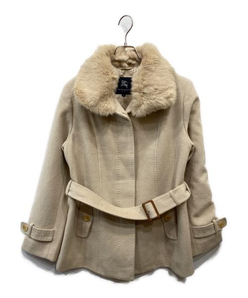 バーバリーロンドン ダッフルコート ノバチェック ファー アンゴラ混 ベージュ 中古・古着通販】BURBERRY LONDON (バーバリーロンドン) アンゴラ混