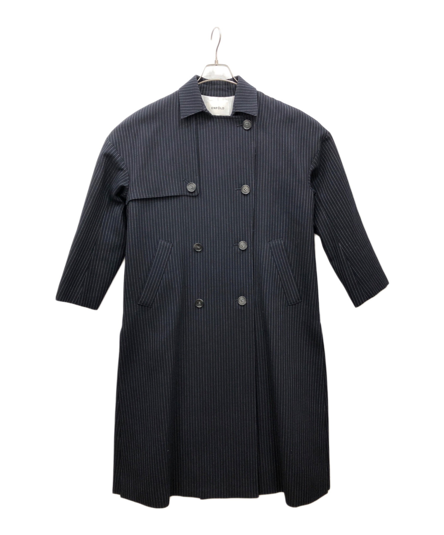 ENFOLD 黒 ピーコート 2ボタン 中古・古着通販】ENFOLD (エンフォルド) ダブルコート ネイビー サイズ