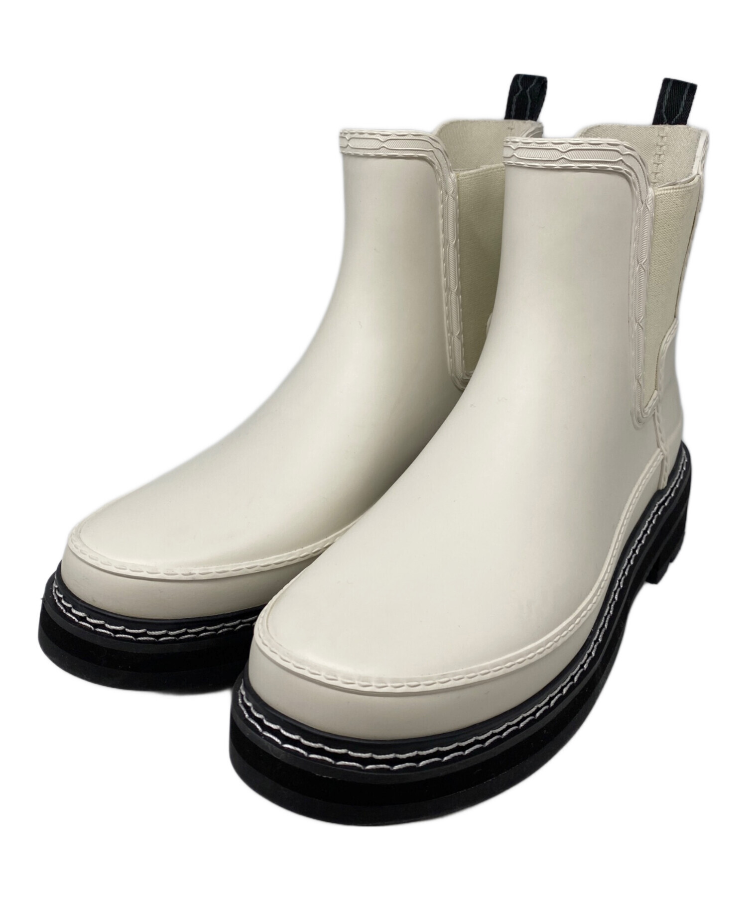 HUNTER ホワイト チェルシーブーツ 中古・古着通販】HUNTER (ハンター) ステッチディテール チェルシー