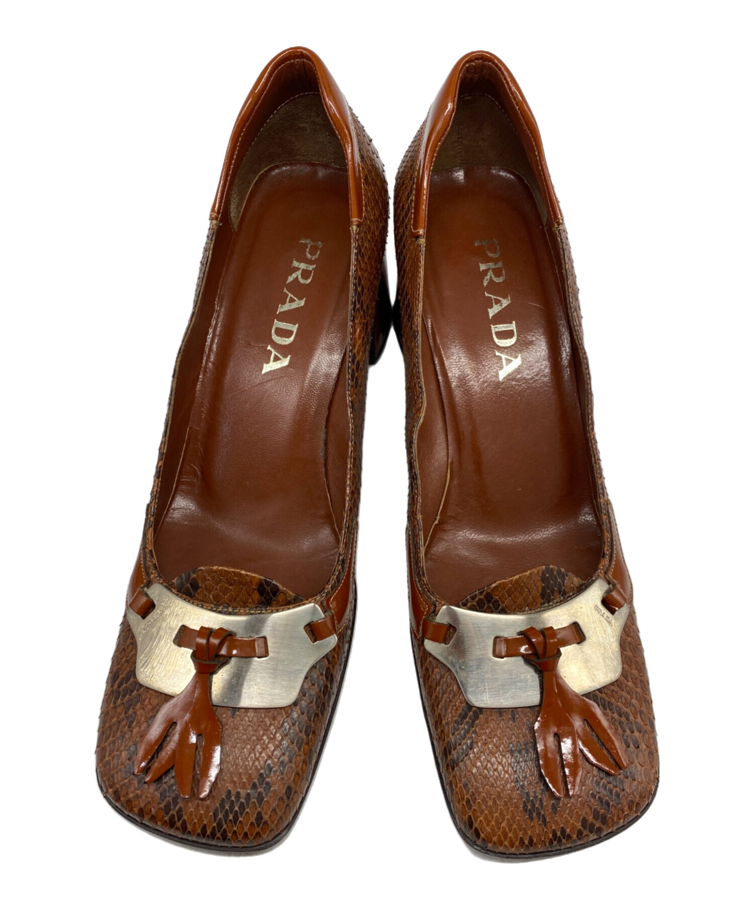 中古・古着通販】PRADA (プラダ) スクエアヒールパンプス ブラウン