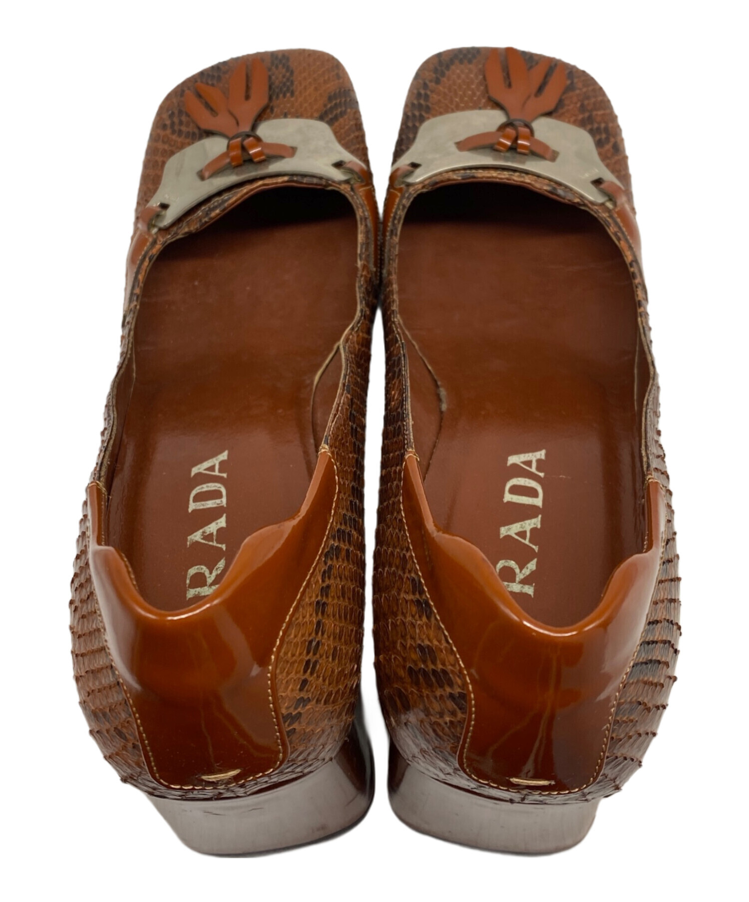 中古・古着通販】PRADA (プラダ) スクエアヒールパンプス ブラウン