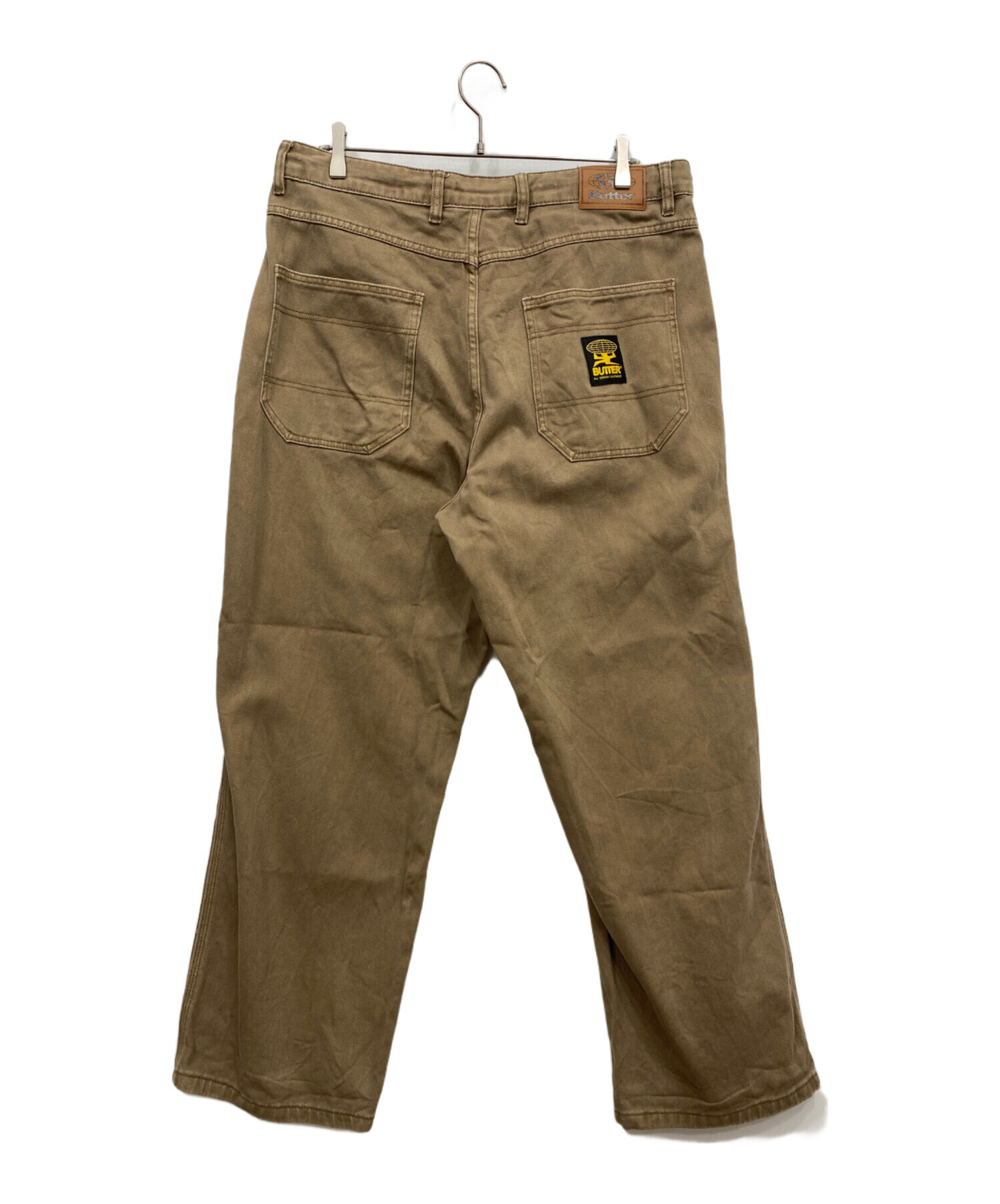 Butter クモの巣模様 バギーデニム 34 希少 中古・古着通販】butter (バター) バギーデニムパンツ ブラウン サイズ