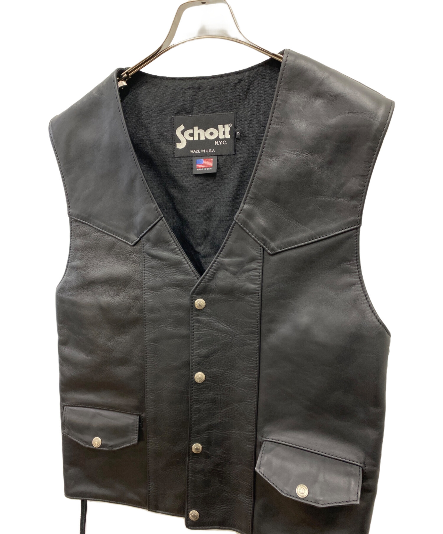中古・古着通販】Schott (ショット) レザーベスト ブラック サイズ:S