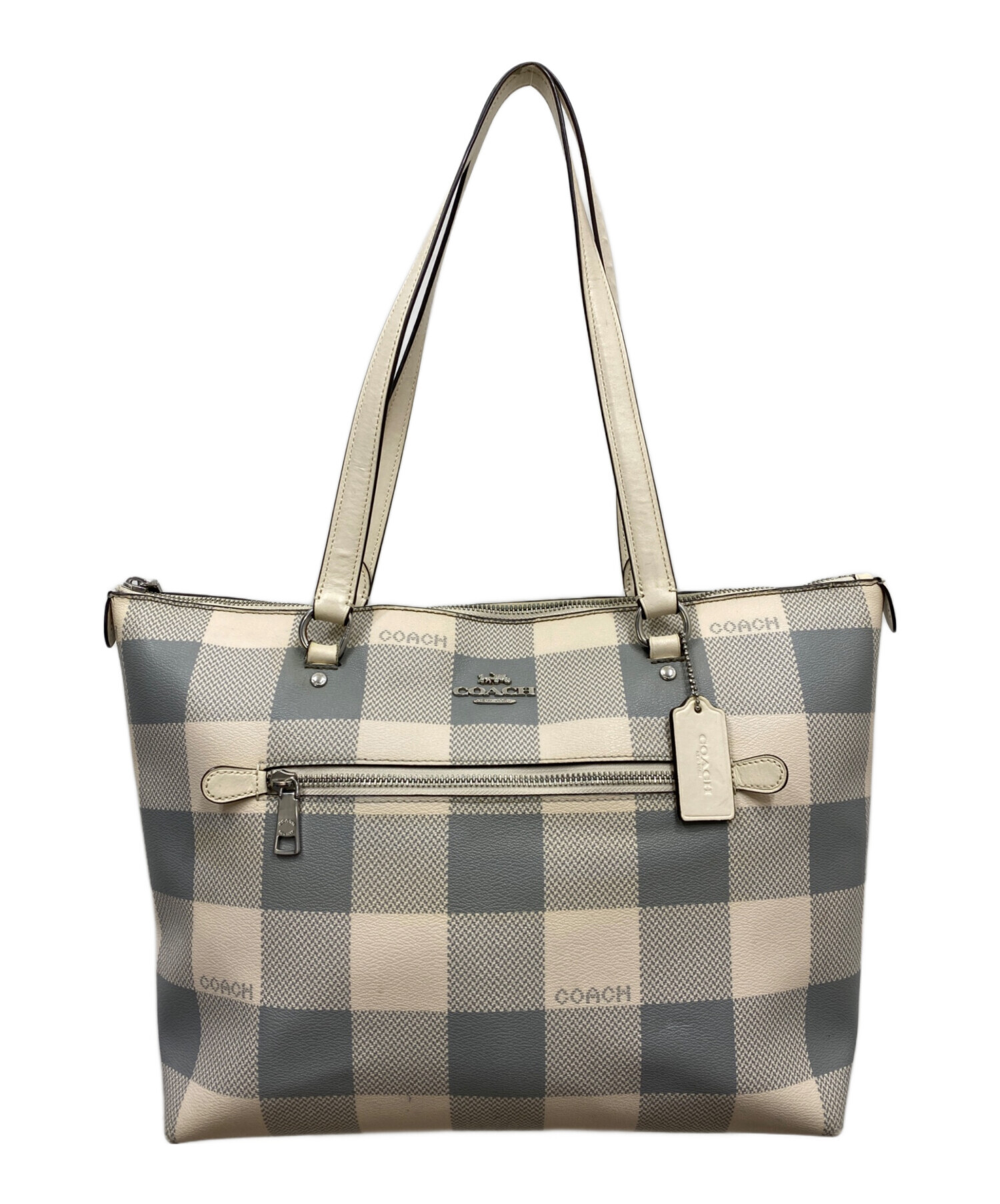 中古・古着通販】COACH (コーチ) トートバッグ ホワイト×グレー 