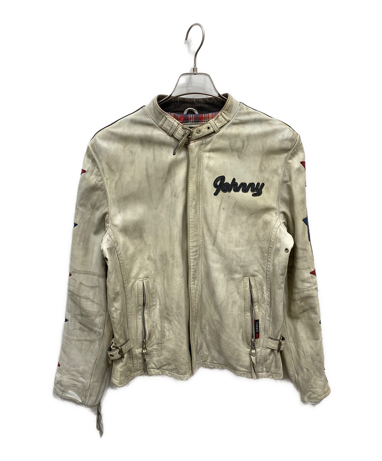 Schott ストライプ ライダースジャケット ワッペン M 中古・古着通販】Schott (ショット) スターワッペンライダース