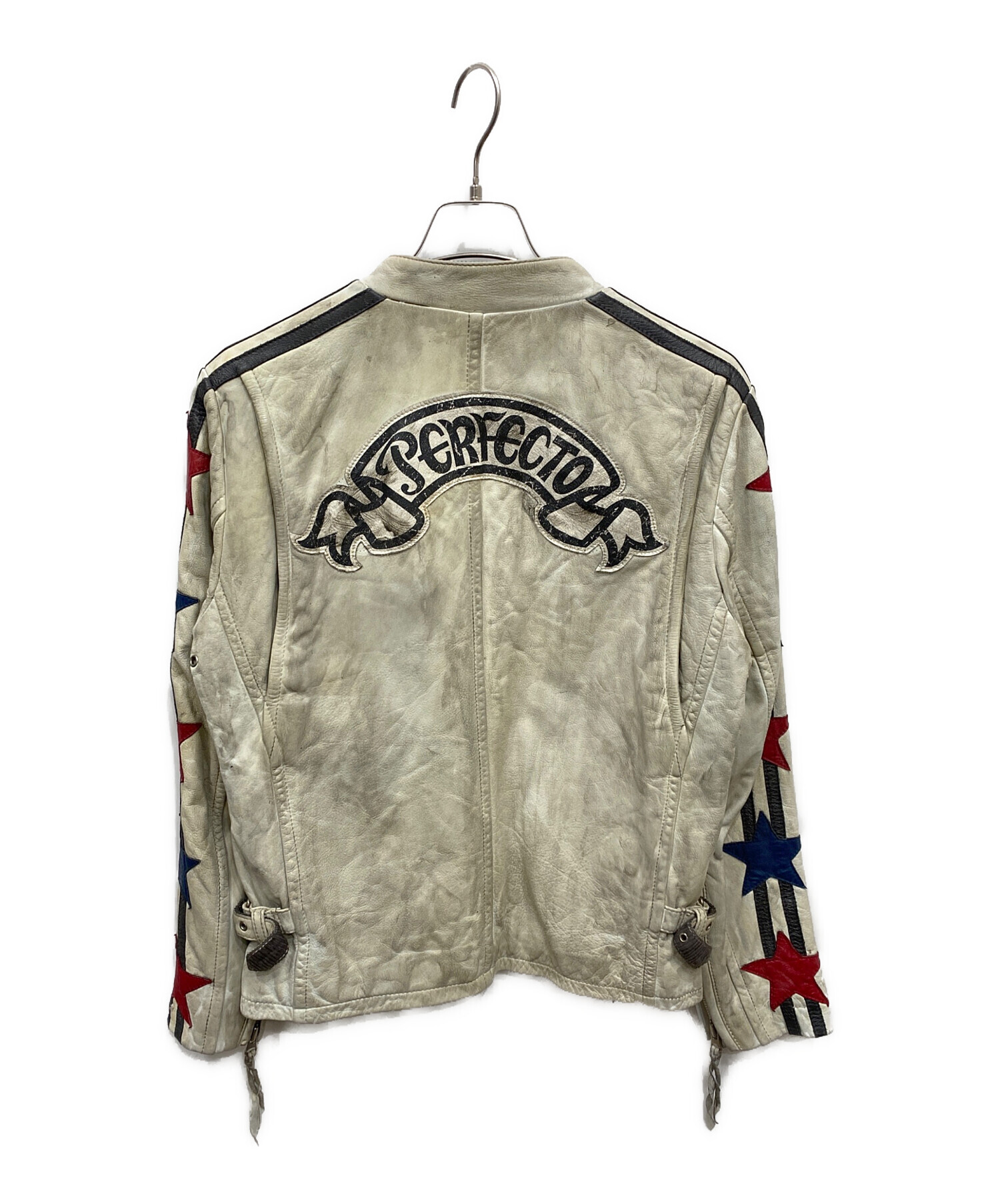 Schott ストライプ ライダースジャケット ワッペン M 中古・古着通販】Schott (ショット) スターワッペンライダース