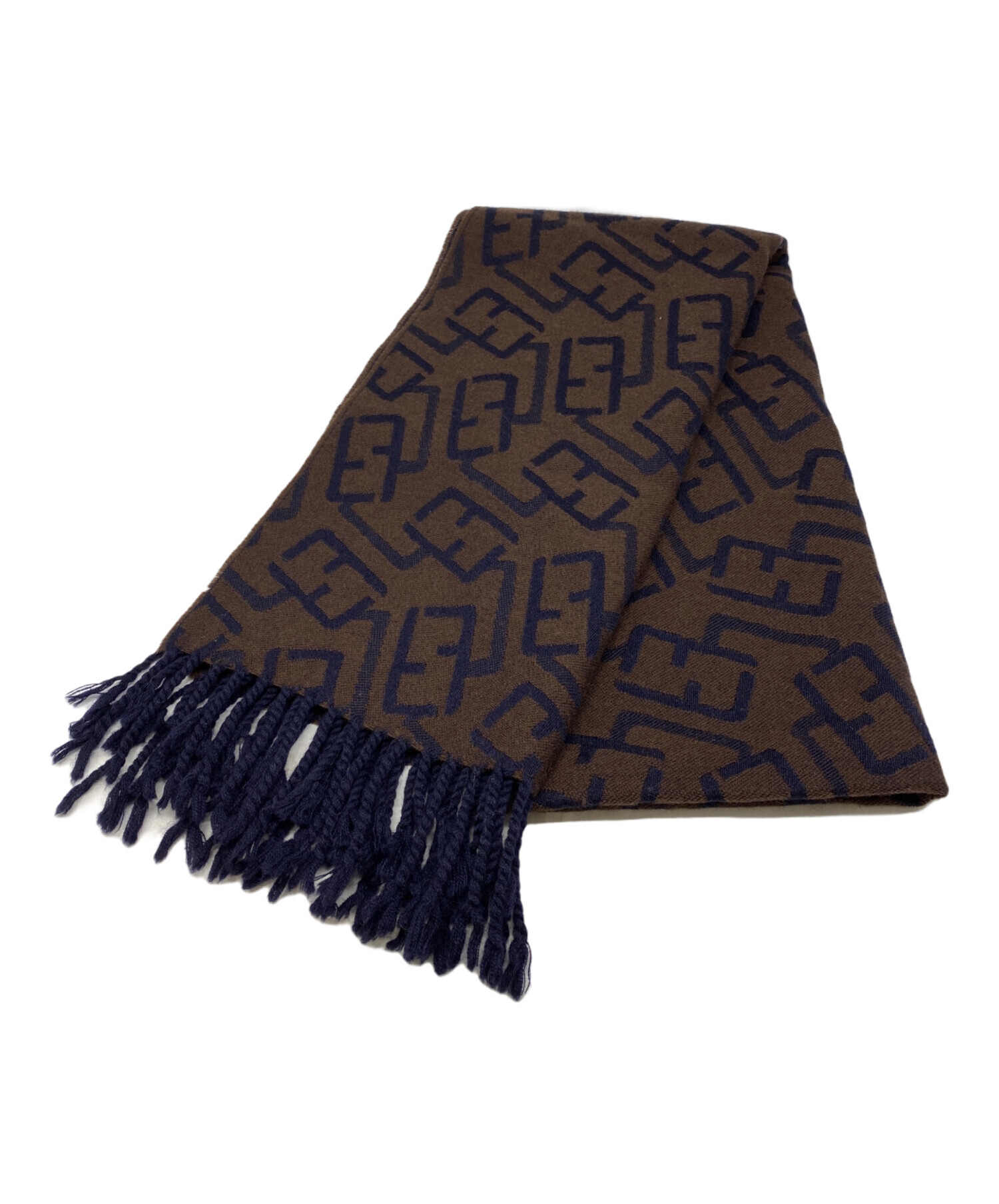 フェンディ ウール100% ズッカ スクエア柄 マフラー グレー×レッドブラウン 中古・古着通販】FENDI (フェンディ) ズッカ柄マフラー ブラウン