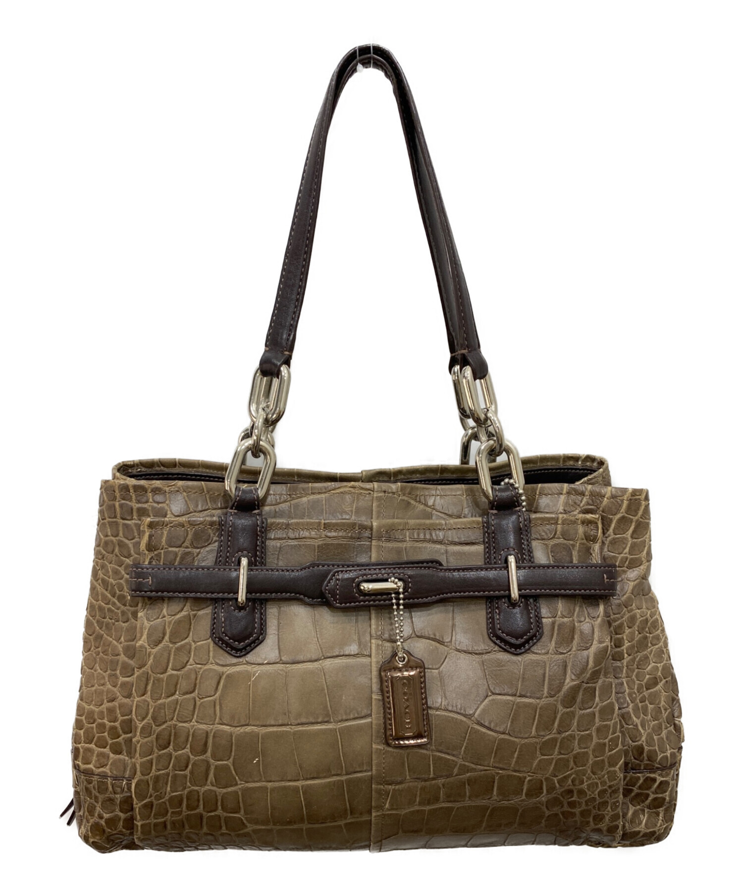COACH クロコダイル型押しバッグ 中古・古着通販】COACH (コーチ) クロコ型押し バッグ グレー