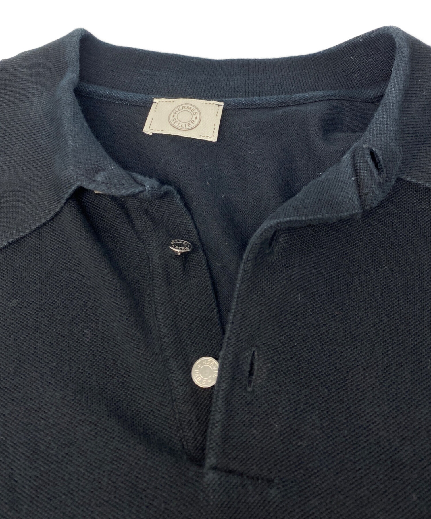中古・古着通販】HERMES (エルメス) 鹿の子ポロシャツ ブラック サイズ