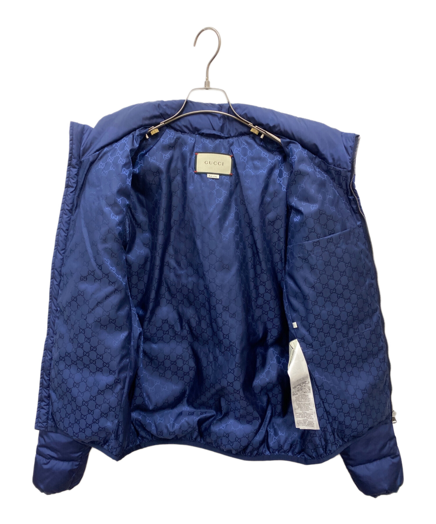 しずさん専GUCCI ネイビー ダウンジャケット 中古・古着通販】GUCCI (グッチ) 裏GG ヒステリアロゴ ダウン