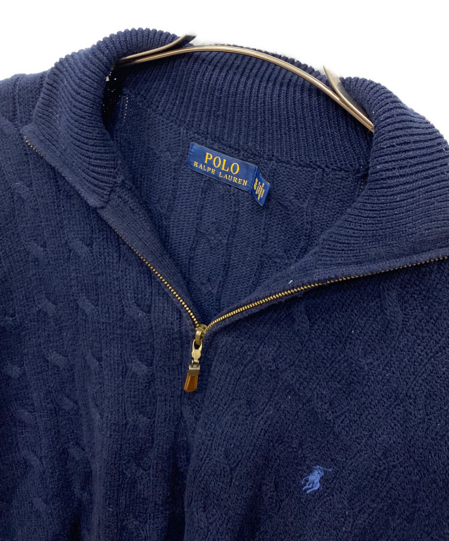 POLO RALPH LAUREN ケーブルニット ハーフジップ メンズ　L 青 中古・古着通販】POLO RALPH LAUREN (ポロ・ラルフローレン) ハーフ