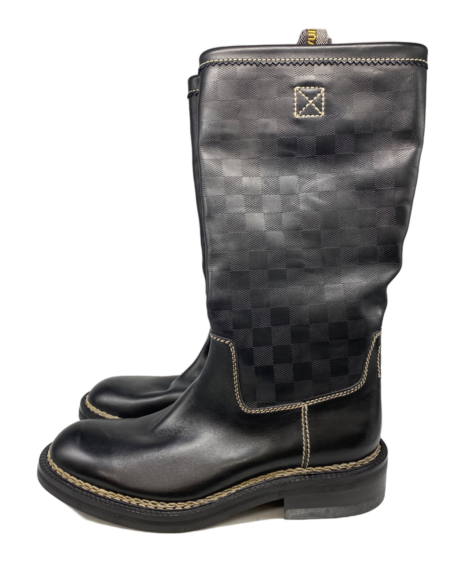 ルイヴィトン LOUIS VUITTON ブーツ ダミエ・ジャイアント アルピニスト・ライン ブラック 中古・古着通販】LOUIS VUITTON (ルイ ヴィトン) ダミエ ロングブーツ