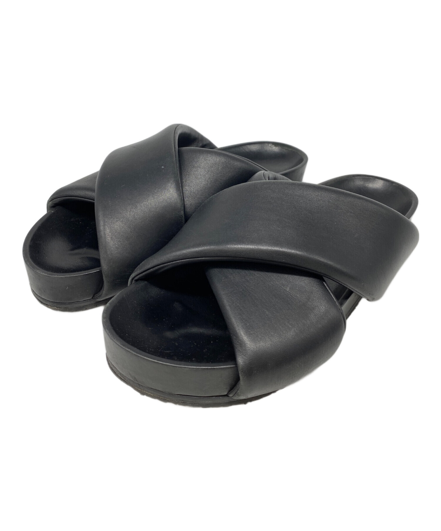 JIL SANDER ジルサンダー クロス ストラップ サンダル BLACK ブラック 中古・古着通販】JIL SANDER (ジルサンダー) クロスストラップスライド