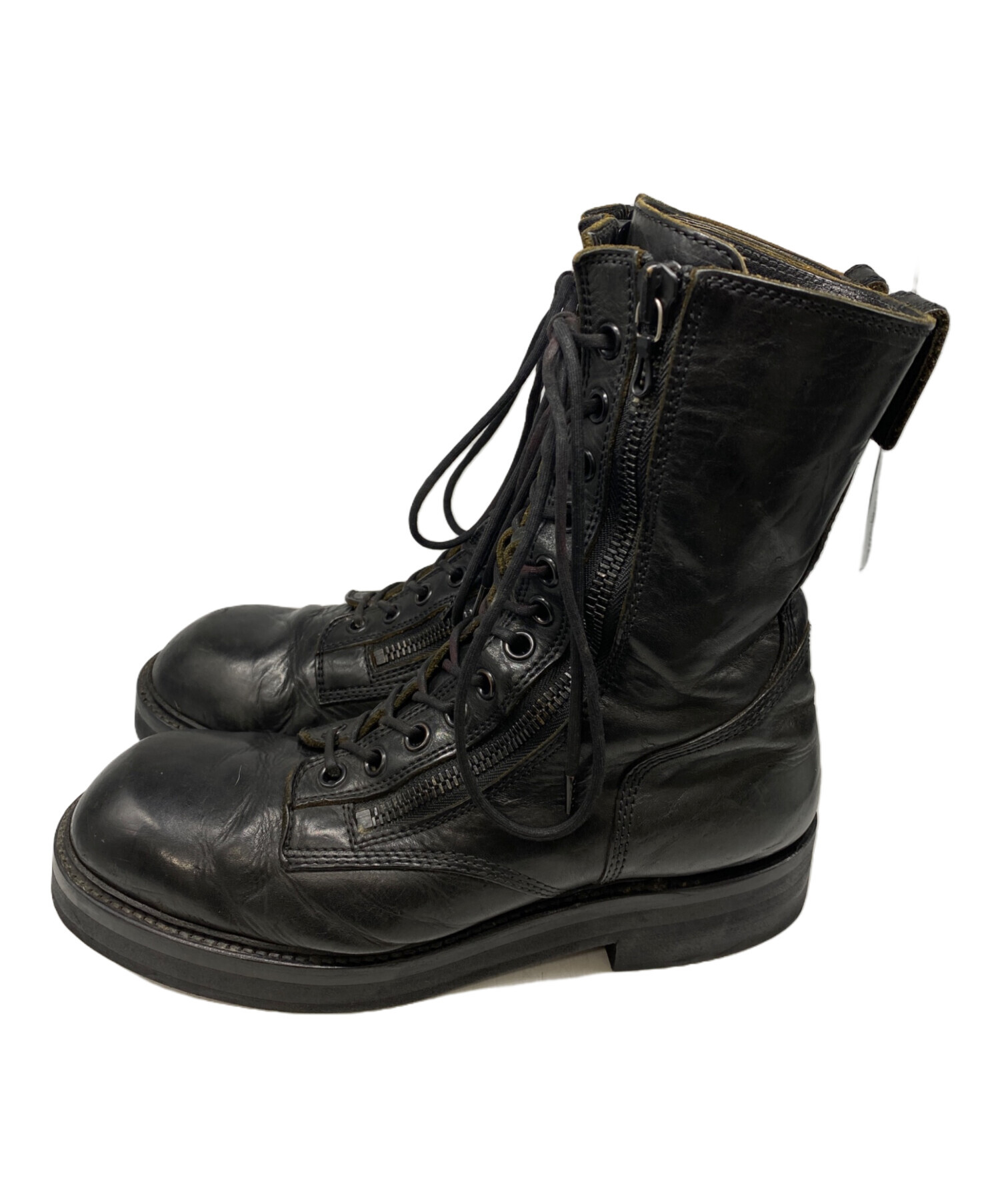 JULIUS ユリウス ダブルジップブーツ 黒 中古・古着通販】JULIUS (ユリウス) Chaos Double zip combat Boots