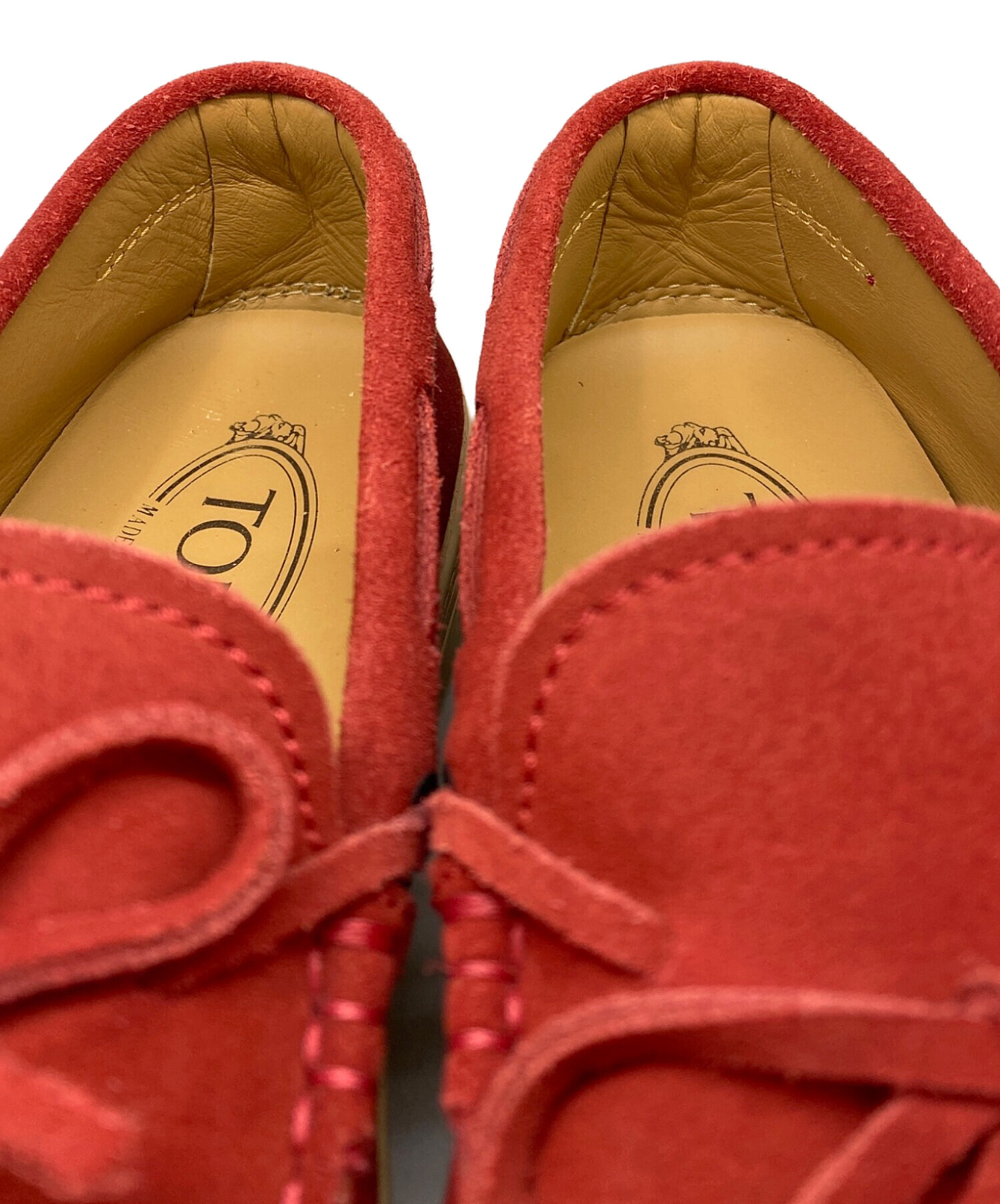 未使用品✨TOD'S　デッキシューズ　TOD'Sロゴ　レザー×スウェード　赤白 中古・古着通販】TOD'S (トッズ) デッキシューズ レッド サイズ:7