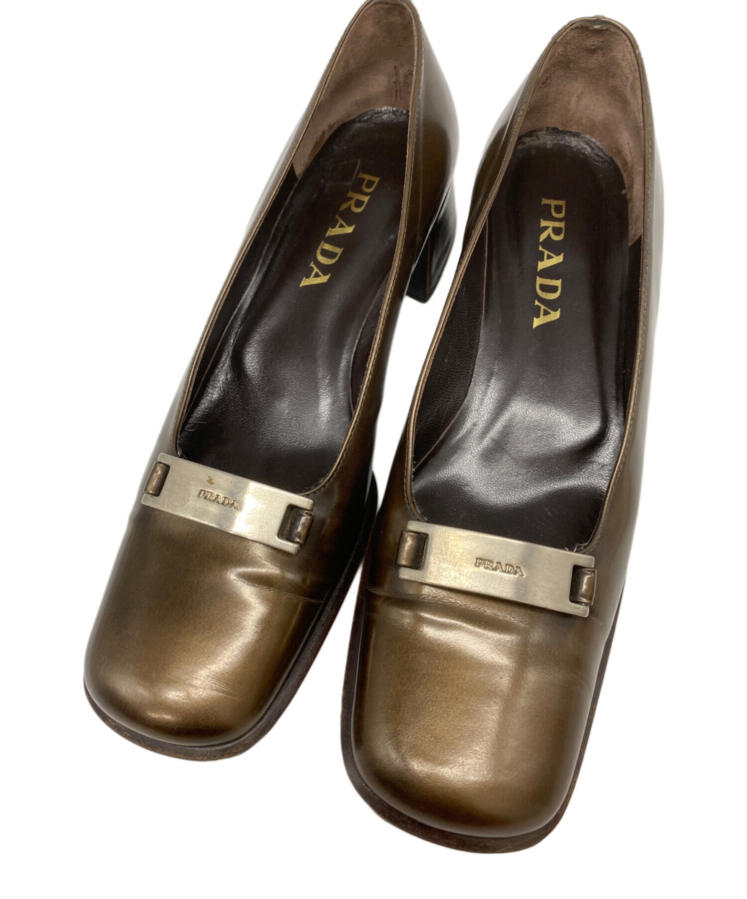 PRADA プラダ ヴィンテージ スクエアトゥ ローファー パンプス 38 中古・古着通販】PRADA (プラダ) ロゴプレート スクエアトゥ パンプス
