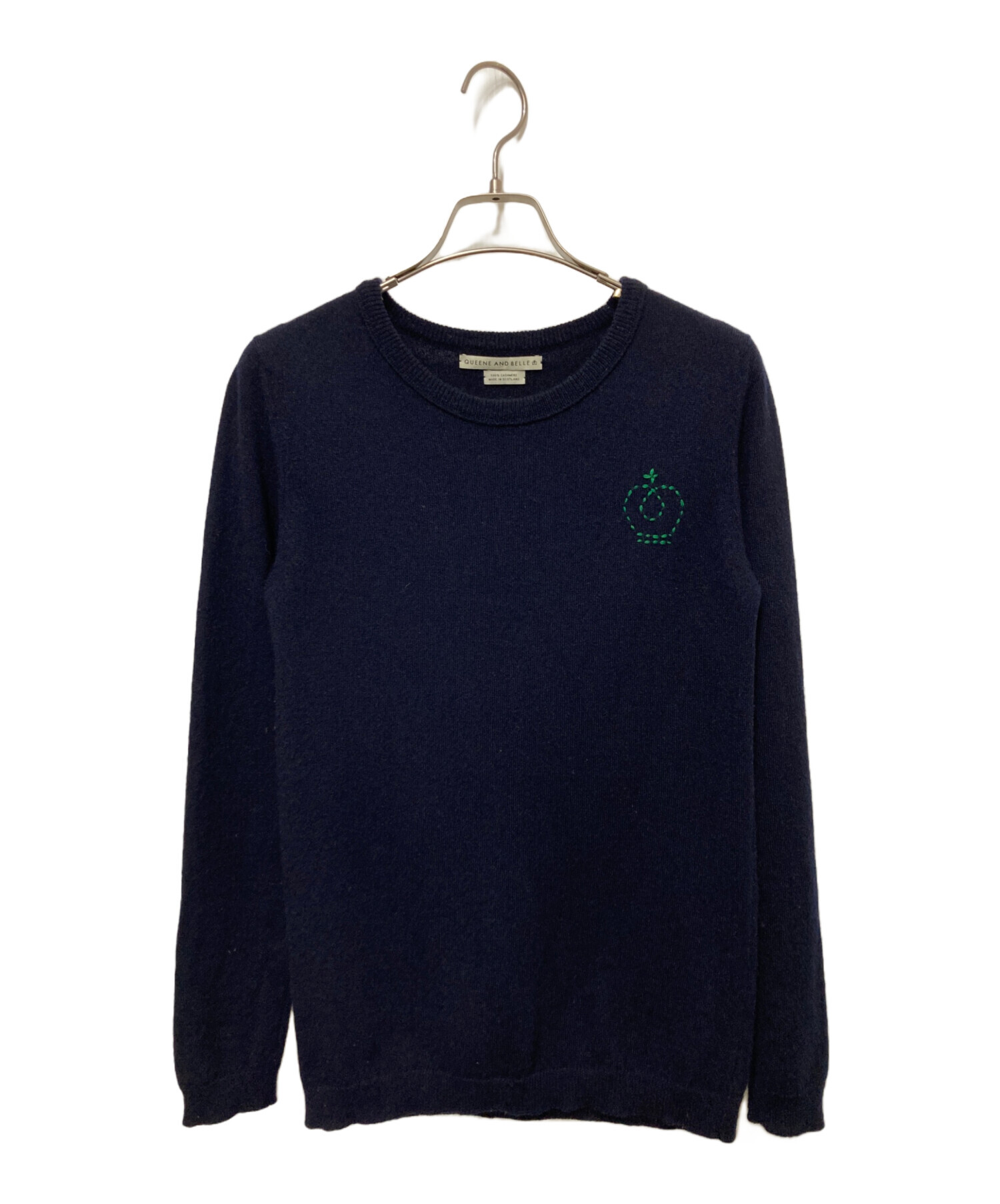 カシミヤ100%ニット QUEENE AND BELLE クイーンアンドベル 紺 中古・古着通販】QUEENE AND BELLE (クイーンアンドベル) カシミヤ