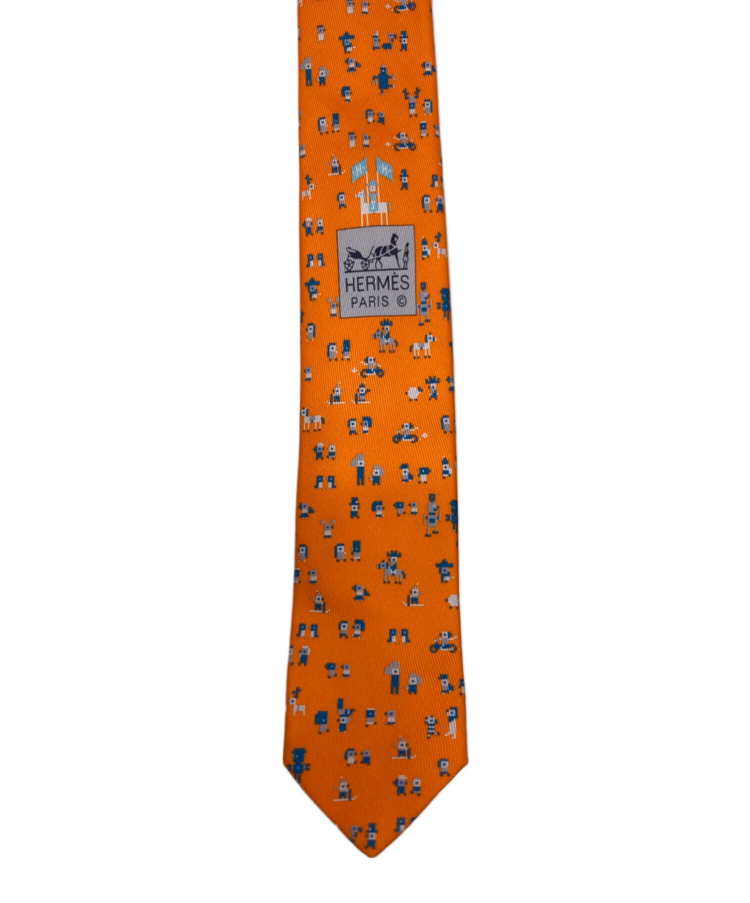 未使用級 エルメス HERMES ネクタイ シルク オレンジ アニマル柄 ホース 中古・古着通販】HERMES (エルメス) シルクツイルタイ7cm オレンジ