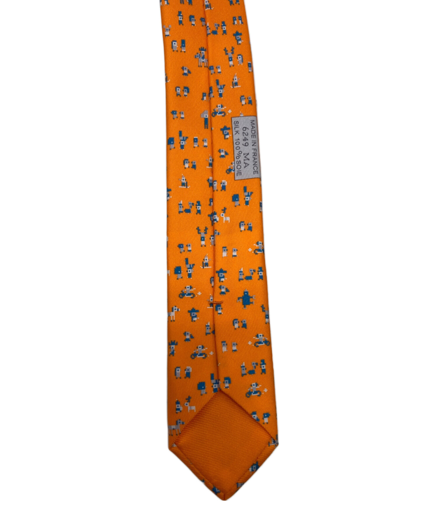 エルメス ネクタイ オレンジ 総柄 シルク100% フランス製 オレンジ 中古・古着通販】HERMES (エルメス) シルクツイルタイ7cm オレンジ