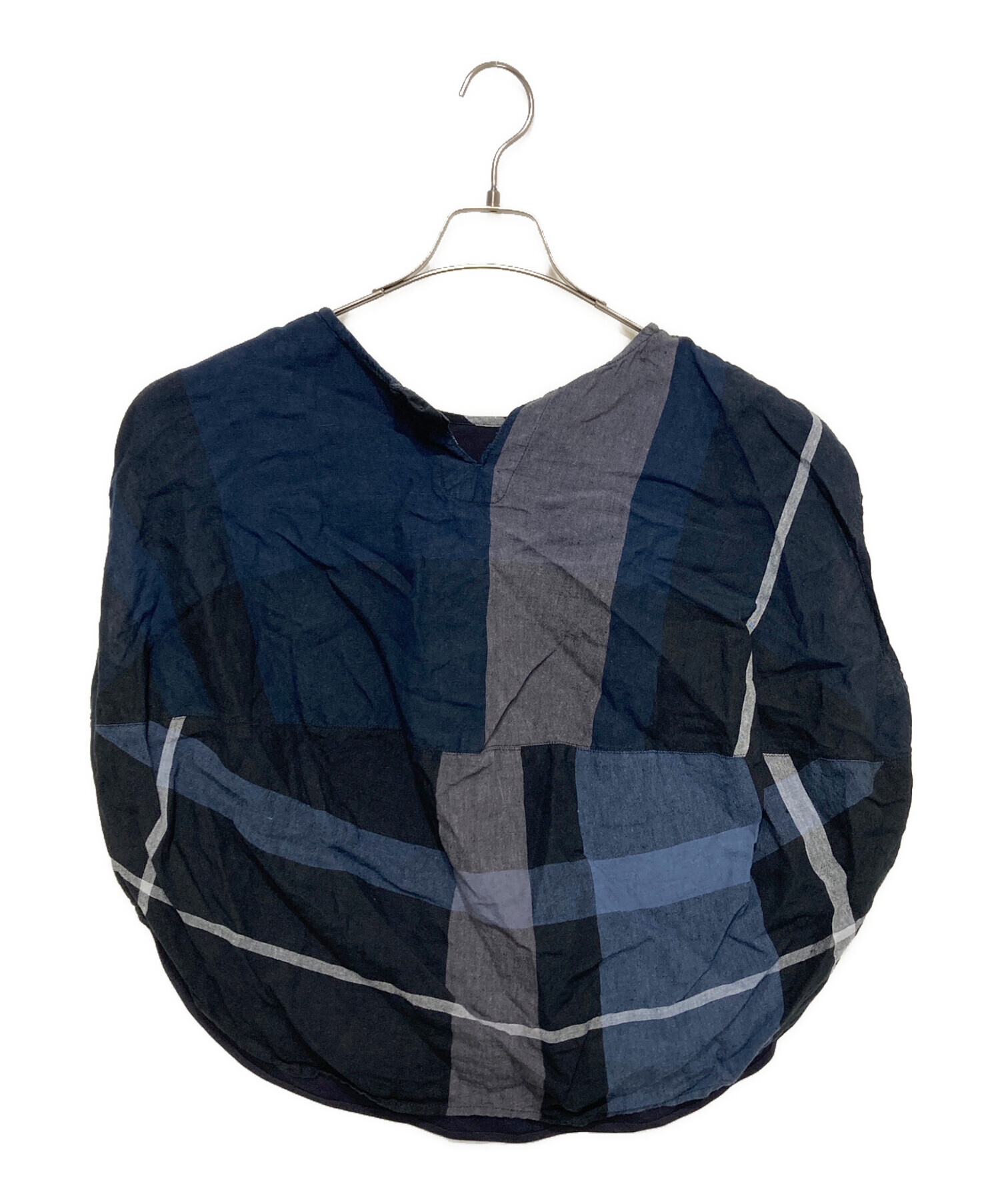 美品 BEARDSLEY ビアズリー リネン ビッグチェックカットソー ネイビー