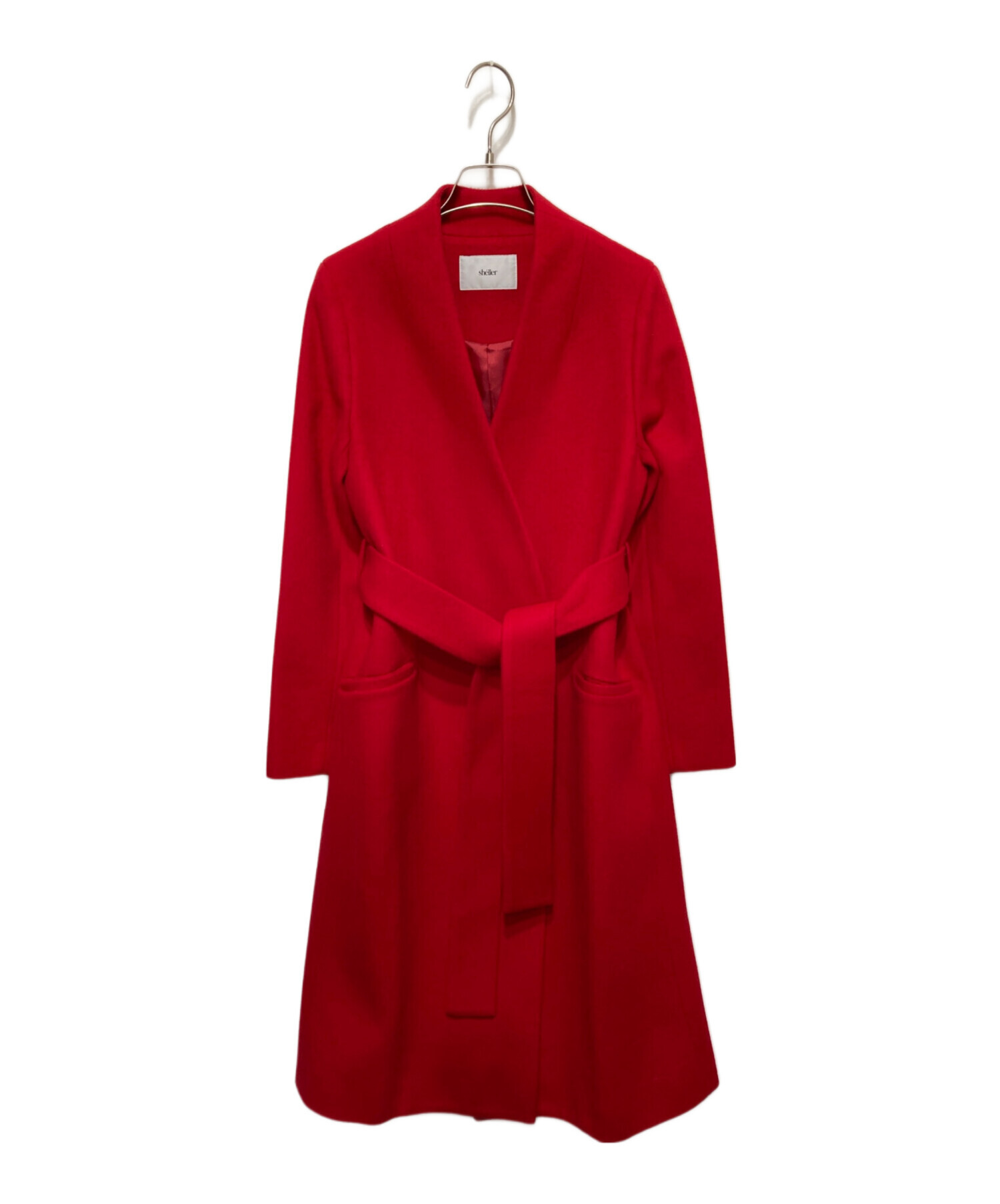 シェリエ　sheller 即完売コート 中古・古着通販】sheller (シェリエ) ノーカラーコート レッド サイズ