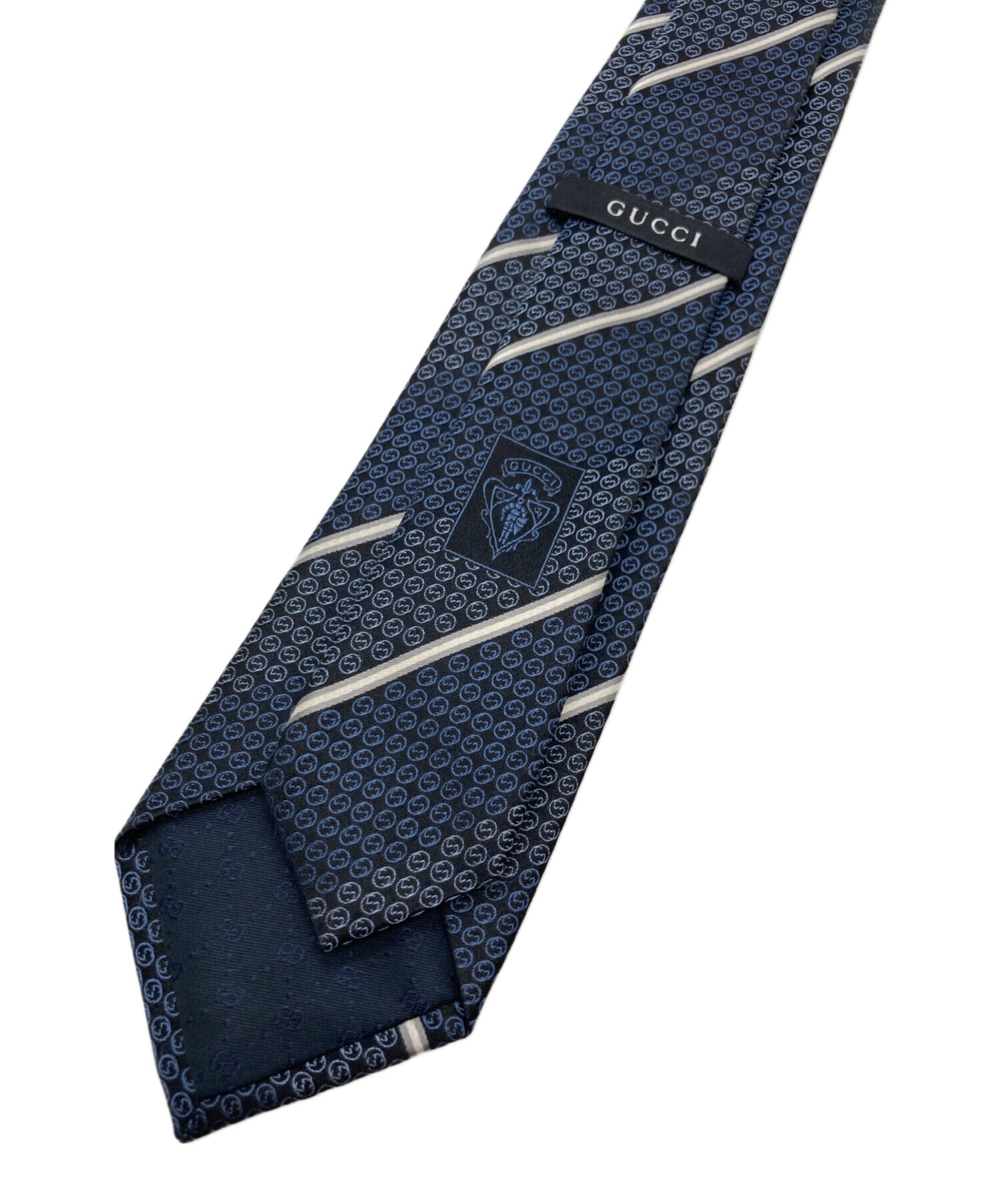 グッチ　GUCCI ネクタイ　濃紺　ストライプ　未使用品 中古・古着通販】GUCCI (グッチ) 総柄ストライプネクタイ ネイビー