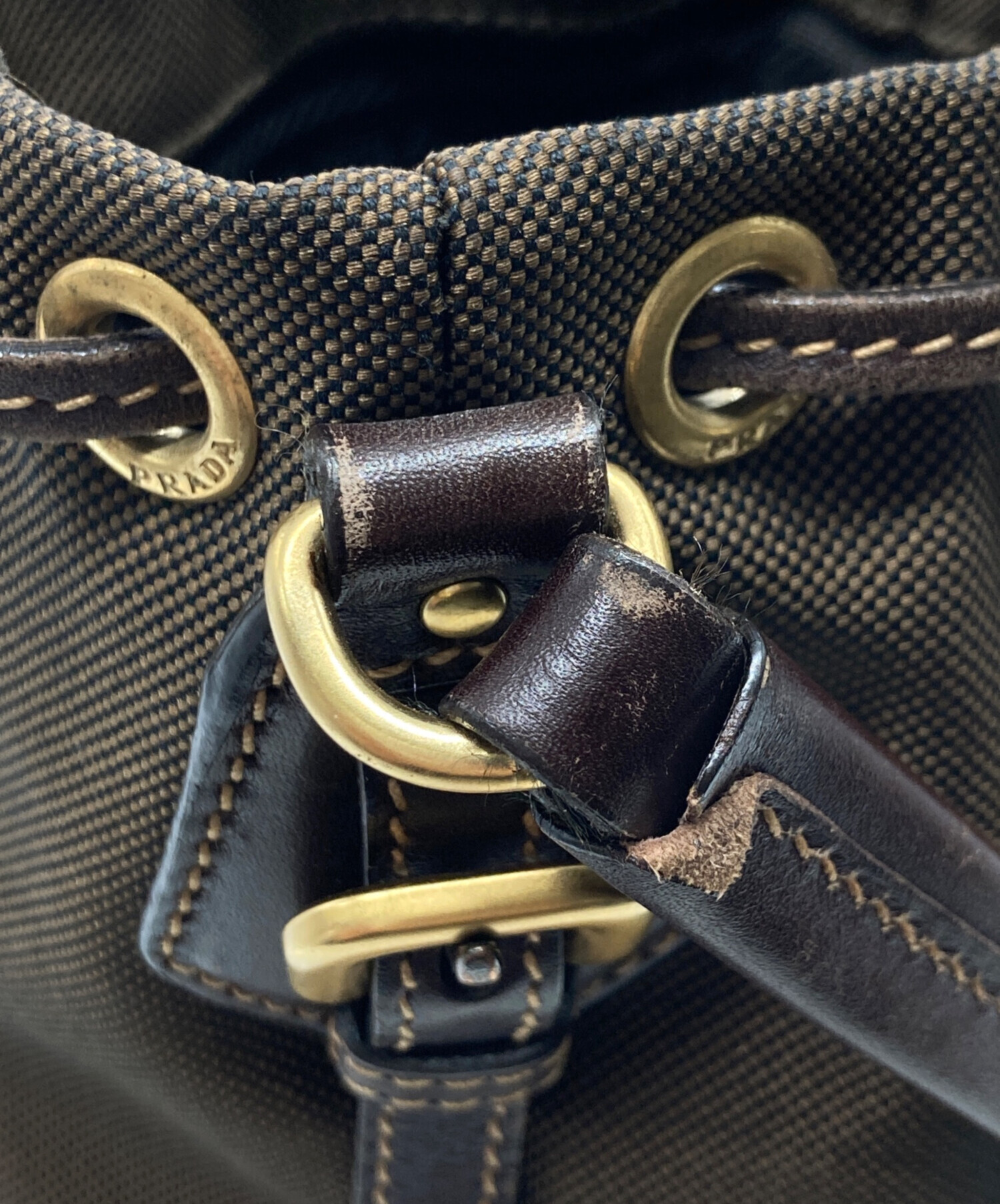 中古・古着通販】PRADA (プラダ) ロゴジャガード巾着バッグ ブラウン