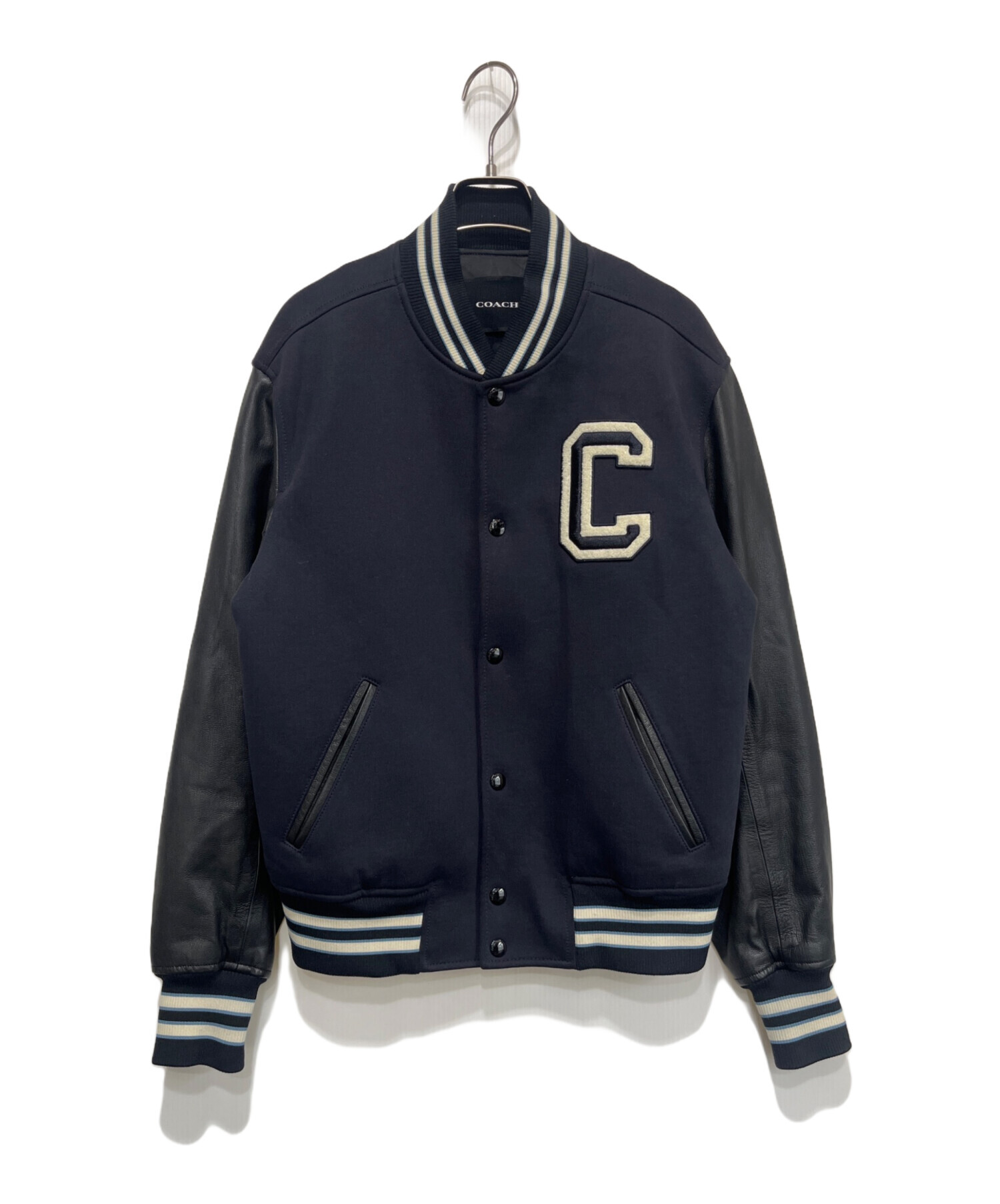 中古・古着通販】COACH (コーチ) レザースリーブスタジャン ネイビー