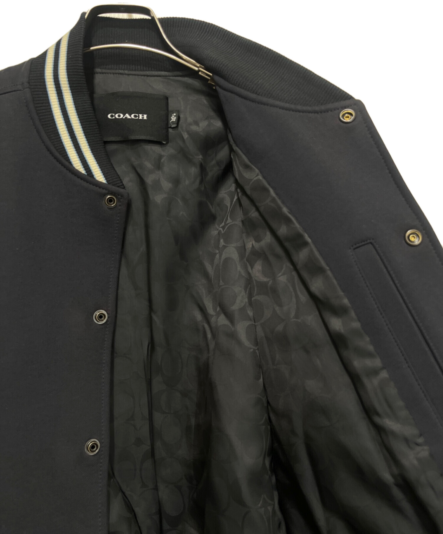 中古・古着通販】COACH (コーチ) レザースリーブスタジャン ネイビー