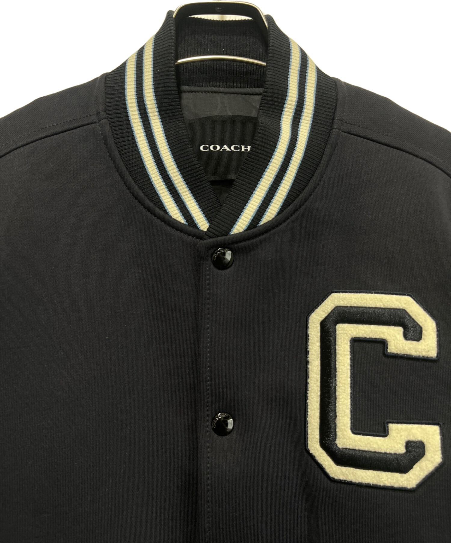 中古・古着通販】COACH (コーチ) レザースリーブスタジャン ネイビー