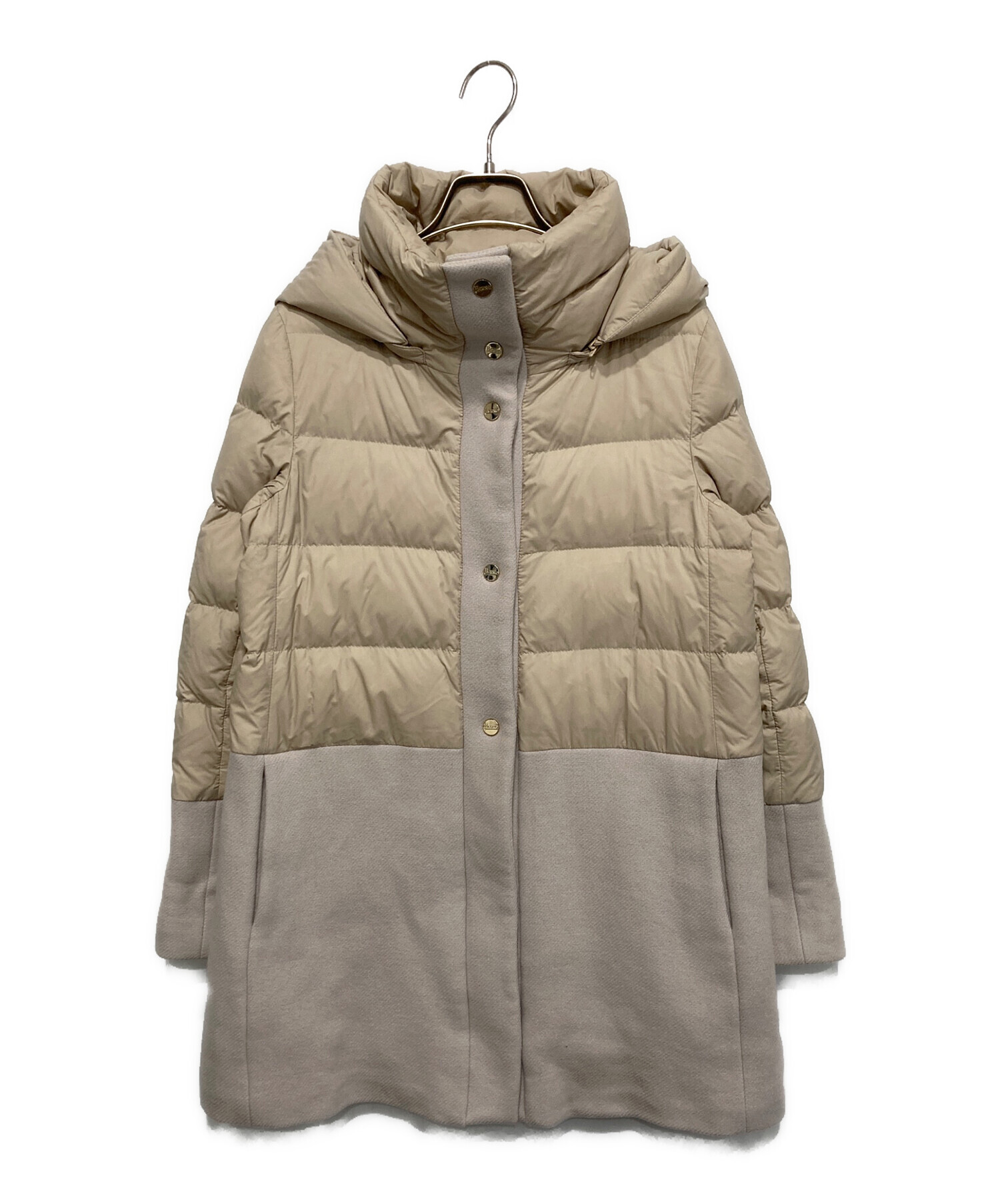 【最終セール中】人気色✨HERNO ヘルノ ダウン　異素材　切替　ベージュ　40 中古・古着通販】HERNO (ヘルノ) ウール切替ダウンコート ベージュ