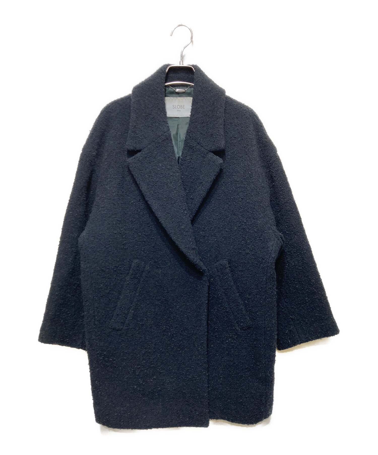 【未使用品☆スローブイエナ 】ダブルループビッグラペルショートコート　黒 SLOBE IENA（スローブイエナ）の「ダブルループビッグラペルショート