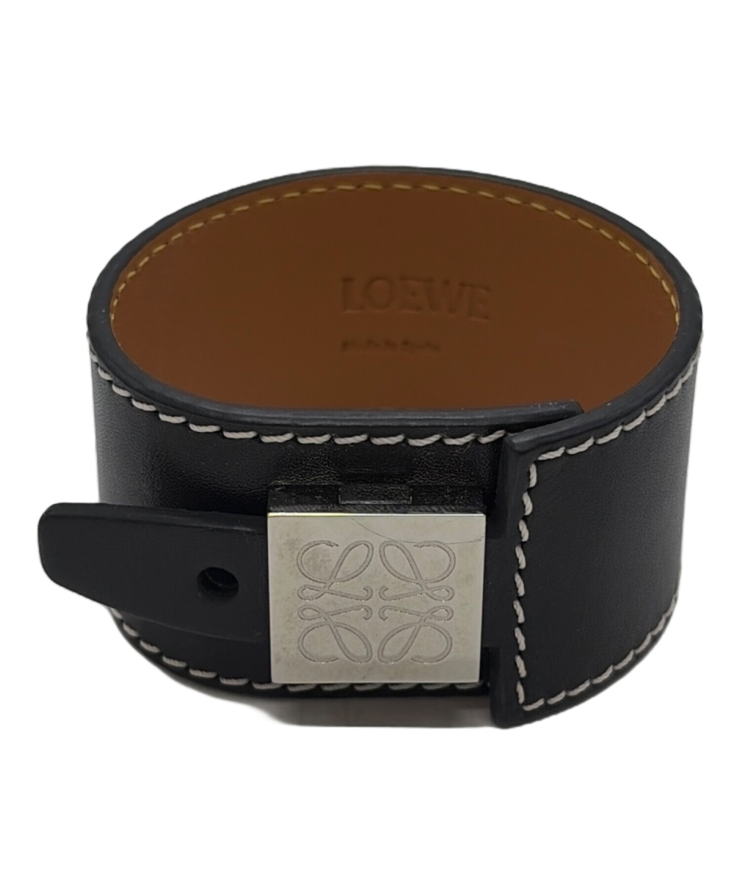 LOEWE ロエベ アナグラム ブレスレット ブラック　箱付き 中古・古着通販】LOEWE (ロエベ) アナグラムメタルプレート レザー