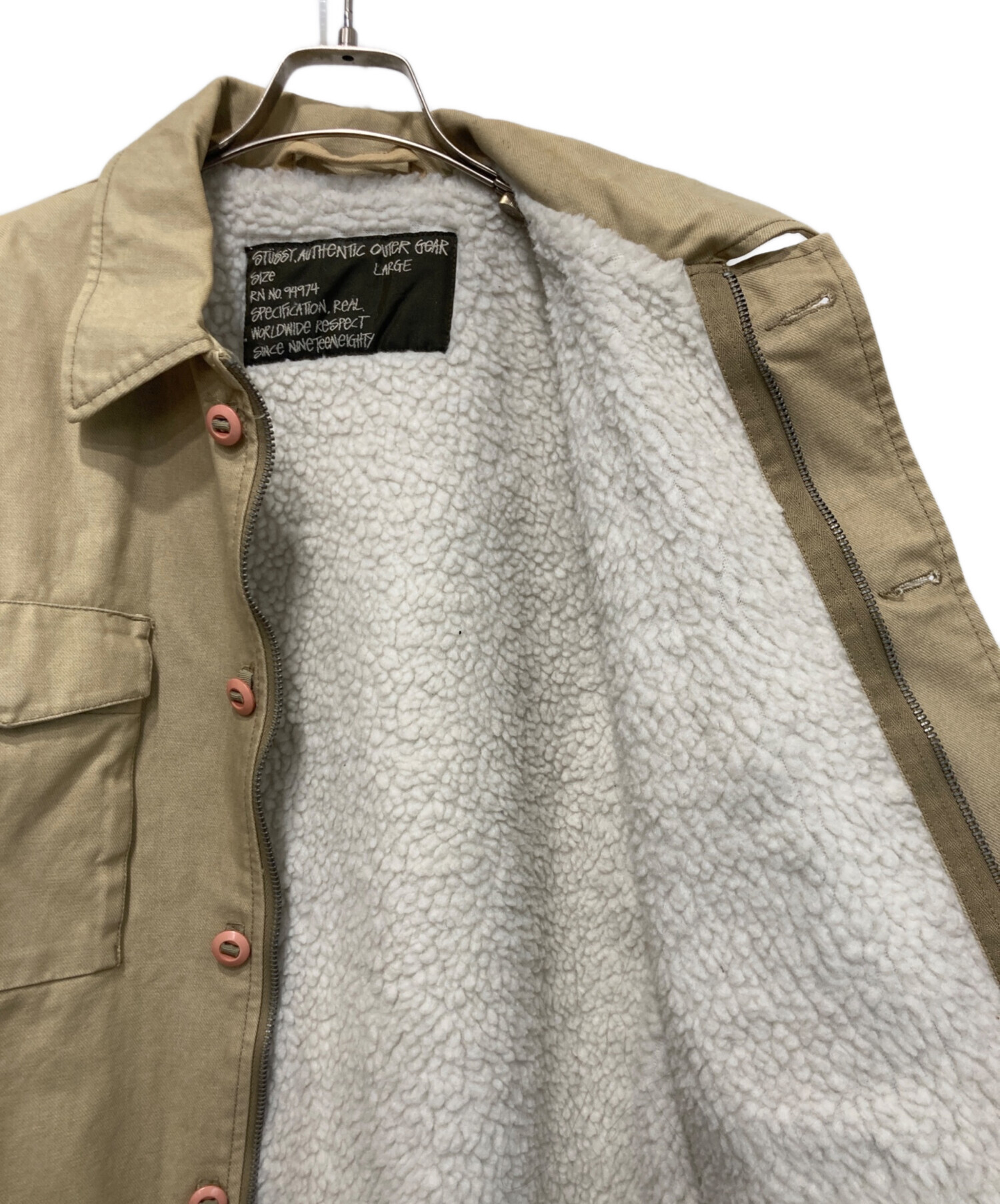 USN ベージュ ミリタリージャケット S 中古・古着通販】stussy (ステューシー) 裏ボアミリタリージャケット