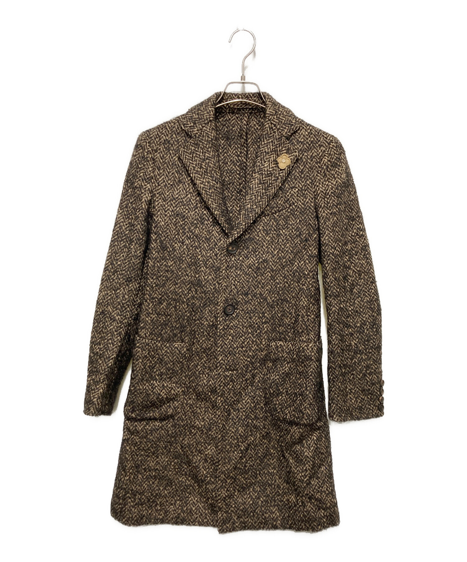 <美品>LARDINI ブラウン ツイード ダブルチェスターコート サイズ50 中古・古着通販】LARDINI (ラルディーニ) ウールチェスターコート