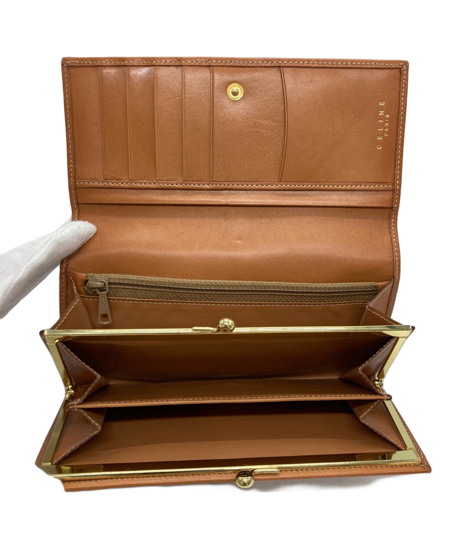 CELINE ブラウンレザー ロングウォレット 中古・古着通販】CELINE (セリーヌ) フラップロングウォレット