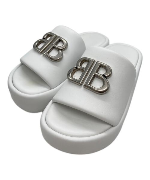 BALENCIAGA ライズトング スムースナッパ ロゴ サンダル ホワイト 中古・古着通販】BALENCIAGA (バレンシアガ) Rise 55 mm slides