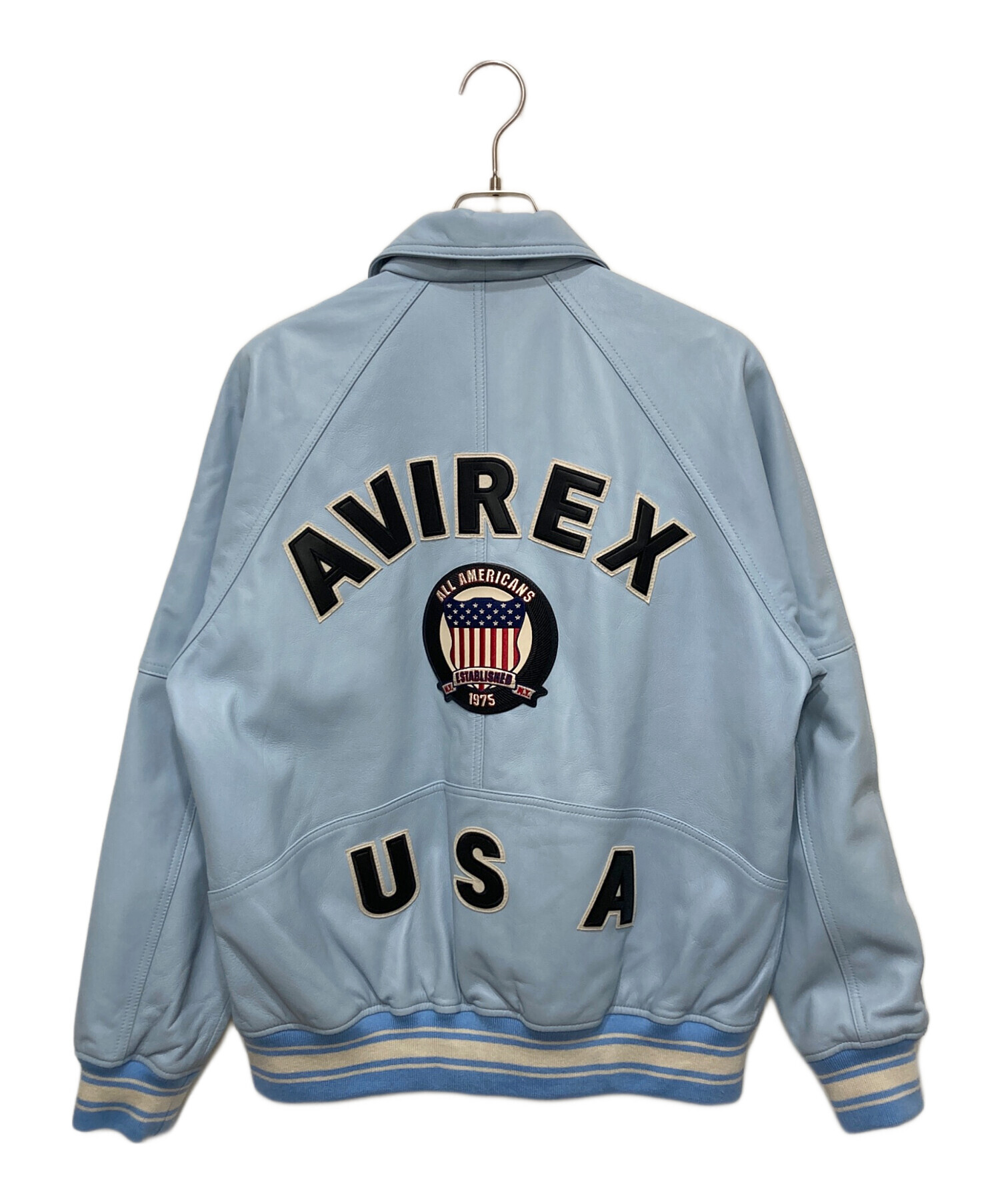 AVIREX USA レザージャケット ライトブルー 中古・古着通販】AVIREX (アヴィレックス) ライト シグネチャー ヴァー