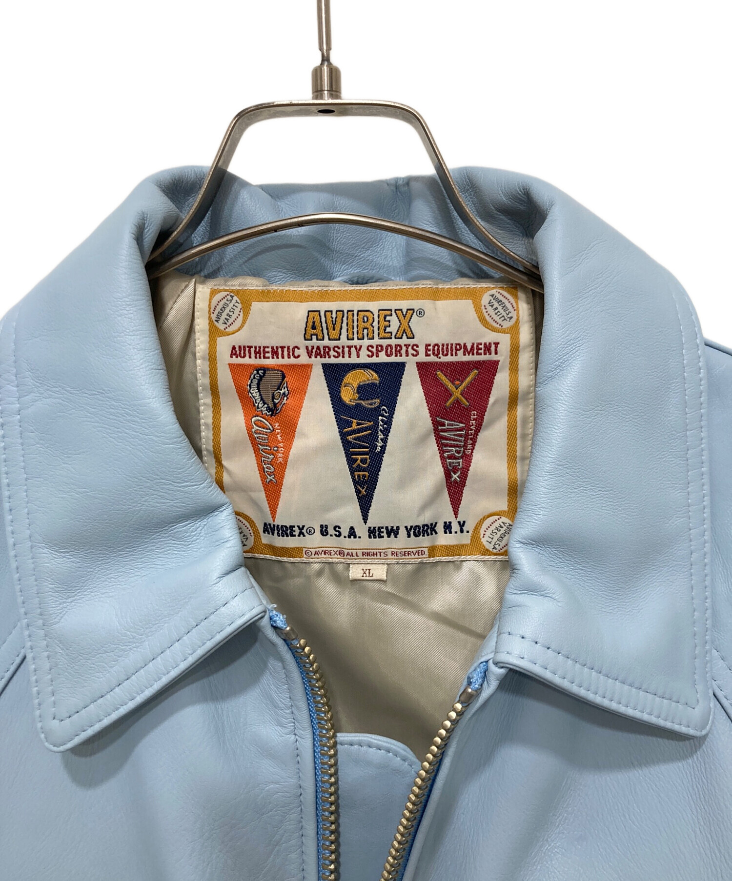 AVIREX 水色 レザー ジャケット XL 中古・古着通販】AVIREX (アヴィレックス) ライト シグネチャー ヴァー