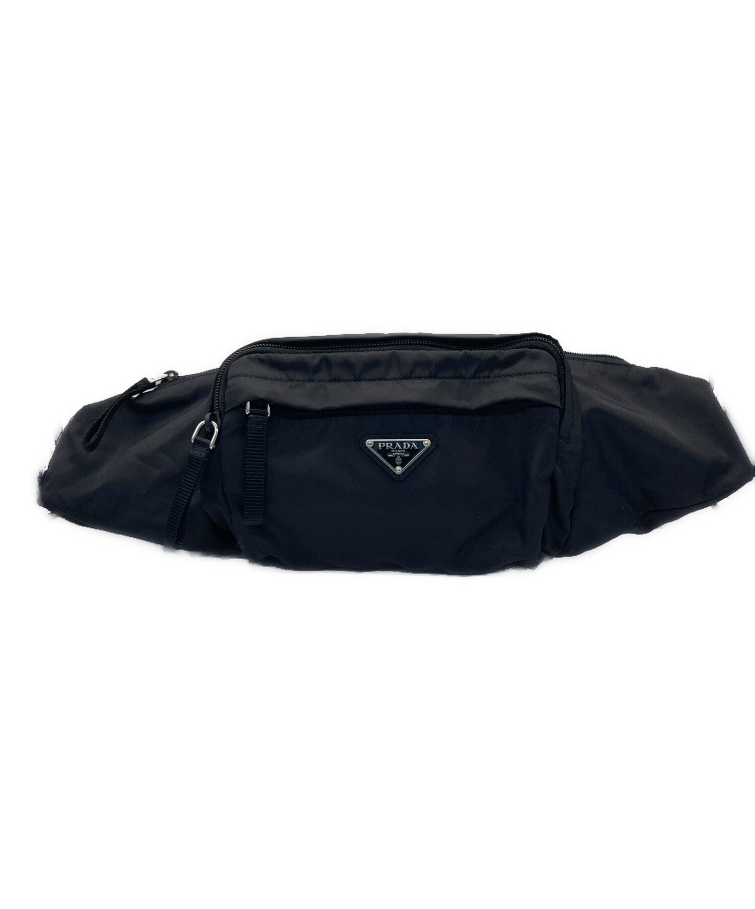 【格安】PRADA プラダ ボディバッグ ナイロン 黒 三角ロゴ ※汚れあり 中古・古着通販】PRADA (プラダ) 三角ロゴプレート ボディバッグ