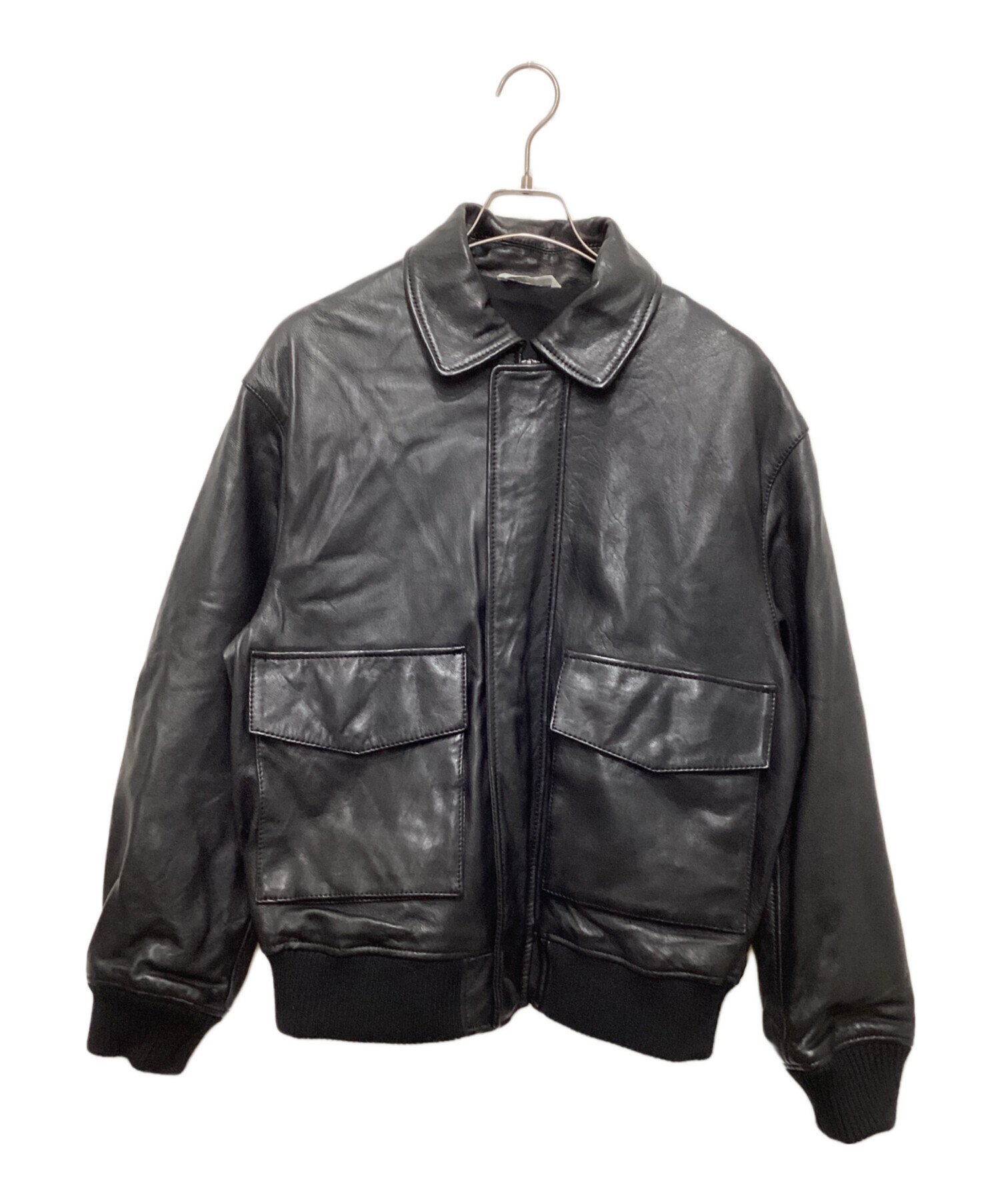 ZARA（ザラ）本革 フライトジャケット レザージャケット A-2 Lサイズ 中古・古着通販】ZARA (ザラ) A-2レザーフライトジャケット ブラック