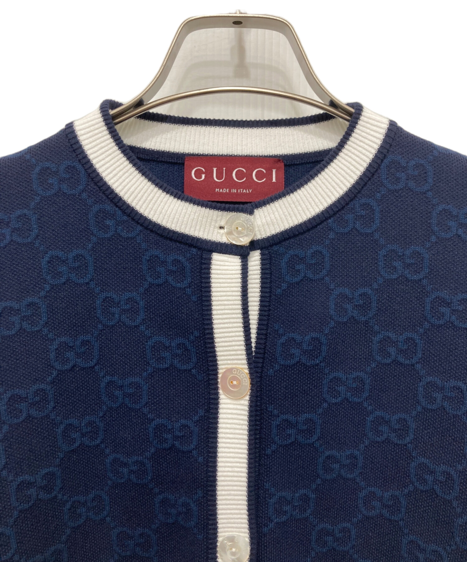 GUCCI ネイビー GGパターン カーディガン 中古・古着通販】GUCCI (グッチ) GGファインコットン ジャカード