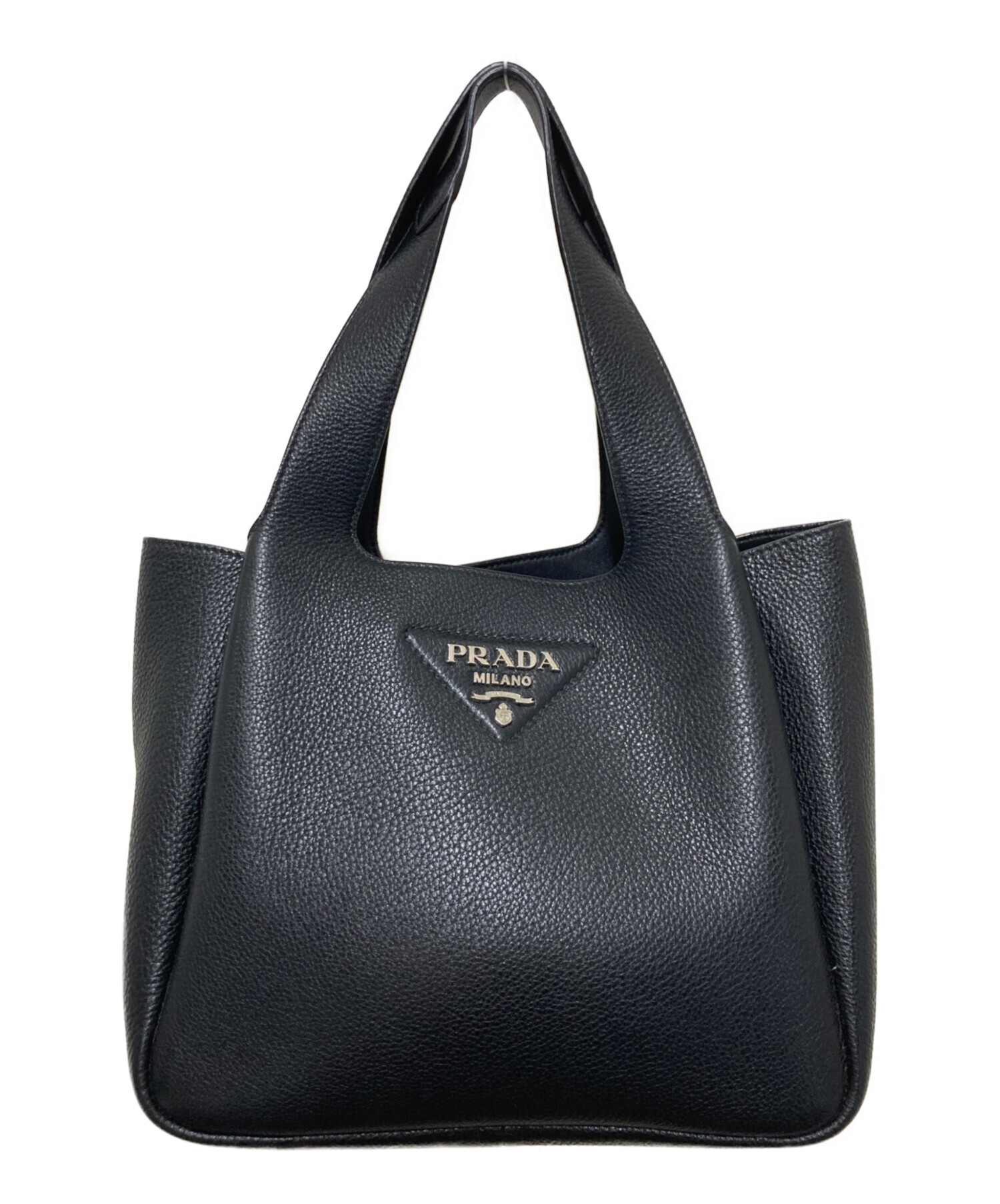 極希少 PRADA レザー×キャンバスハンドバッグ ミニトートバッグ 中古・古着通販】PRADA (プラダ) ブラックレザーミニトートバッグ