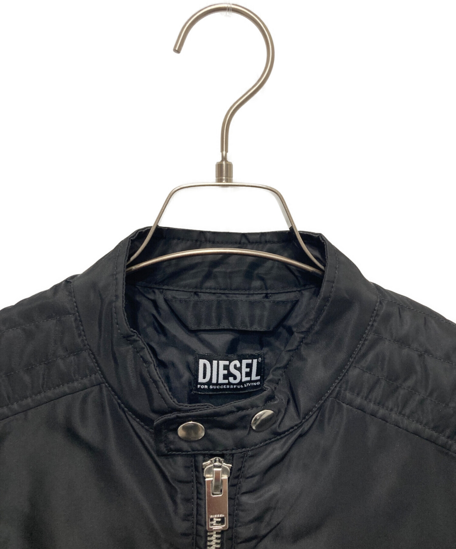 DIESEL ブラック シングルライダースジャケット 中古・古着通販】DIESEL (ディーゼル) J-GLORY ナイロンシングル