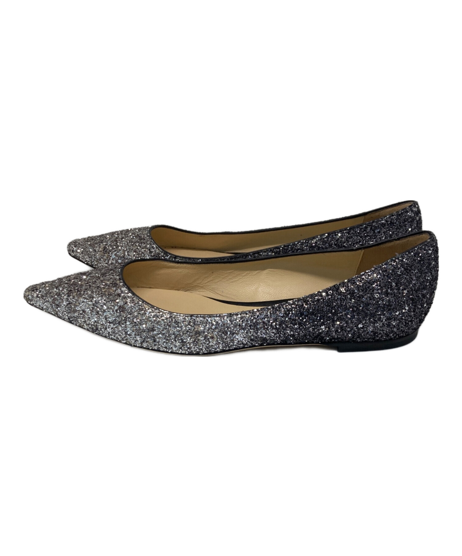 美品　ジミーチュウ　パンプス　グリッター　グラデーション　ブルー　ブラック 中古・古着通販】JIMMY CHOO (ジミーチュウ) グリッターフラット