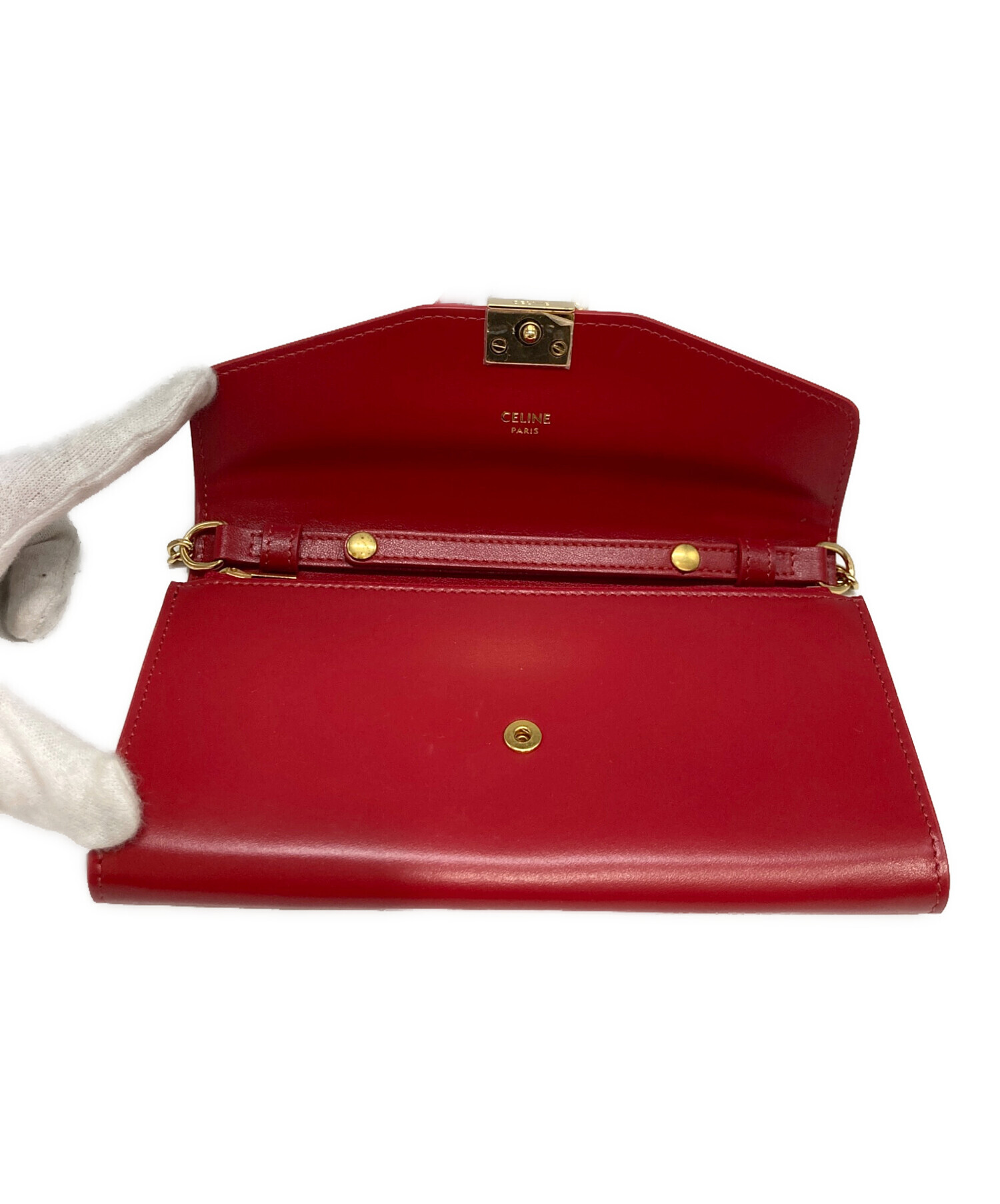 中古・古着通販】CELINE (セリーヌ) チェーンウォレット レッド
