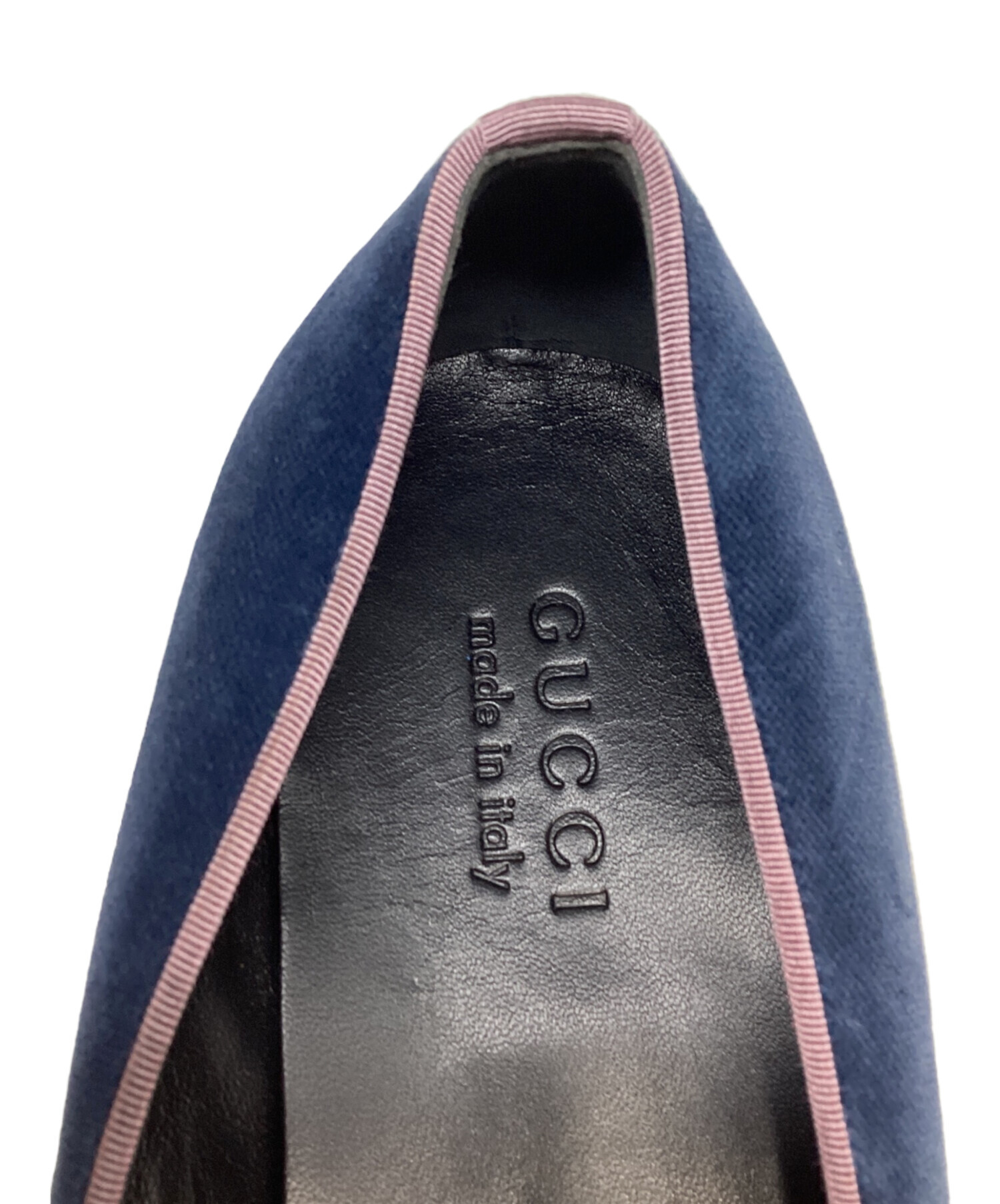 中古・古着通販】GUCCI (グッチ) ベロア刺繍スリッポン ネイビー
