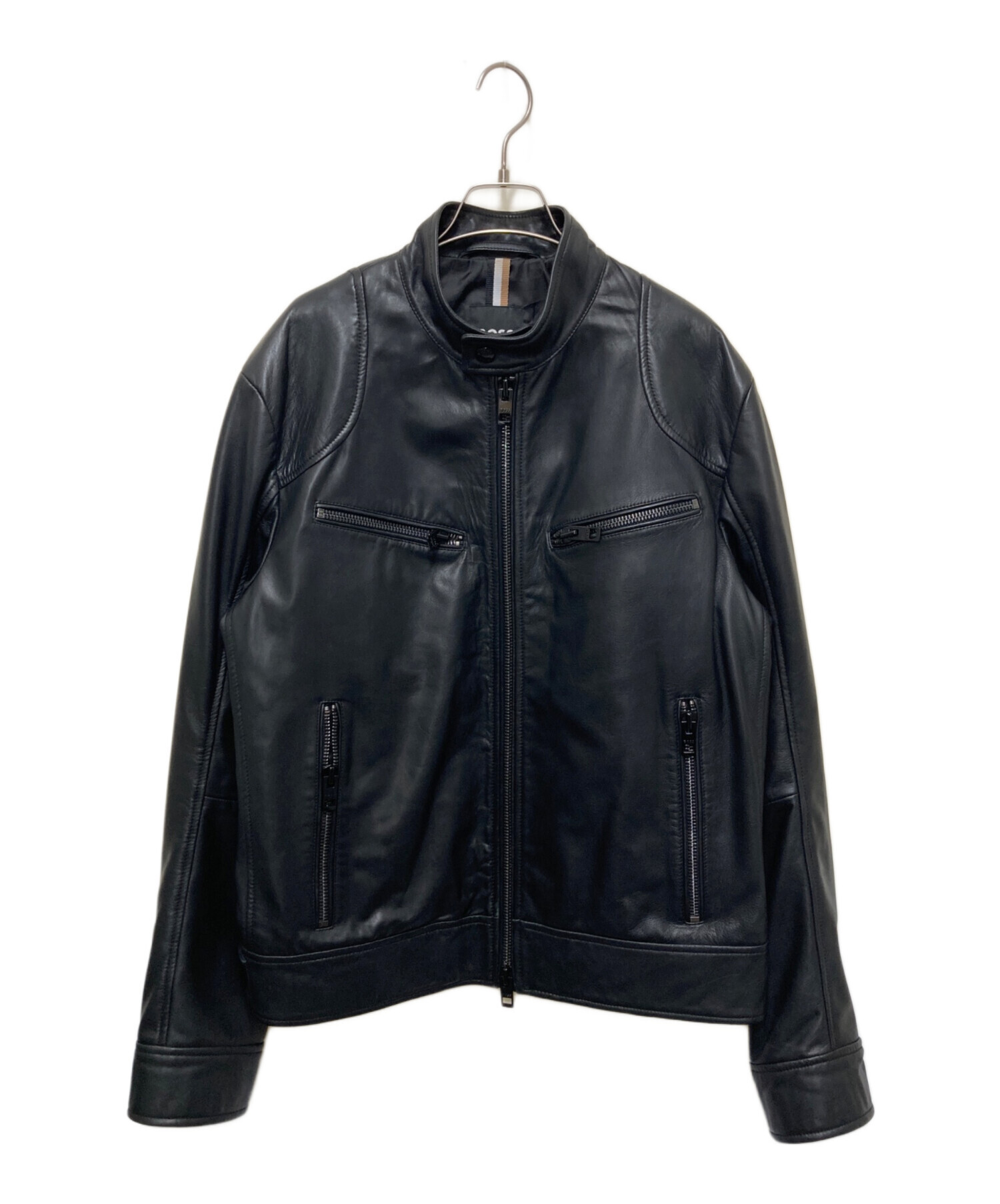 HUGO BOSS レザー シングルライダースジャケット 50 XL メンズ 中古・古着通販】HUGO BOSS (ヒューゴ ボス) レザーシングルライダース